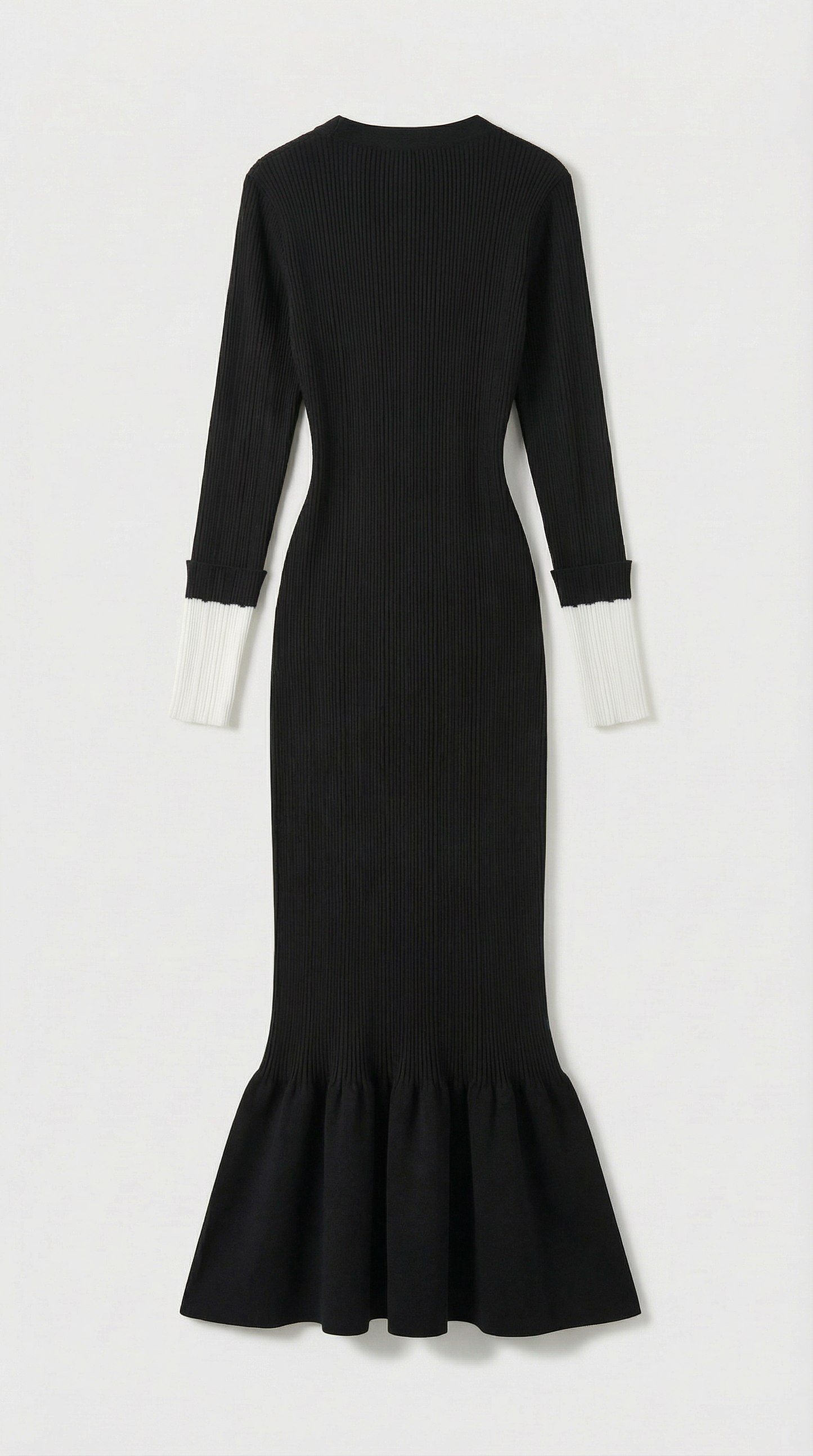 Women's Fishtail Dress with Deep V Neck and Decorative Buttons