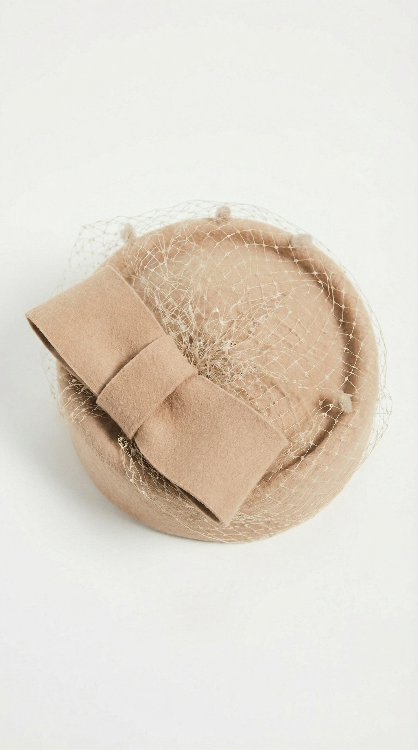Khaki Wool Beret with Large Bow and Veil Detail