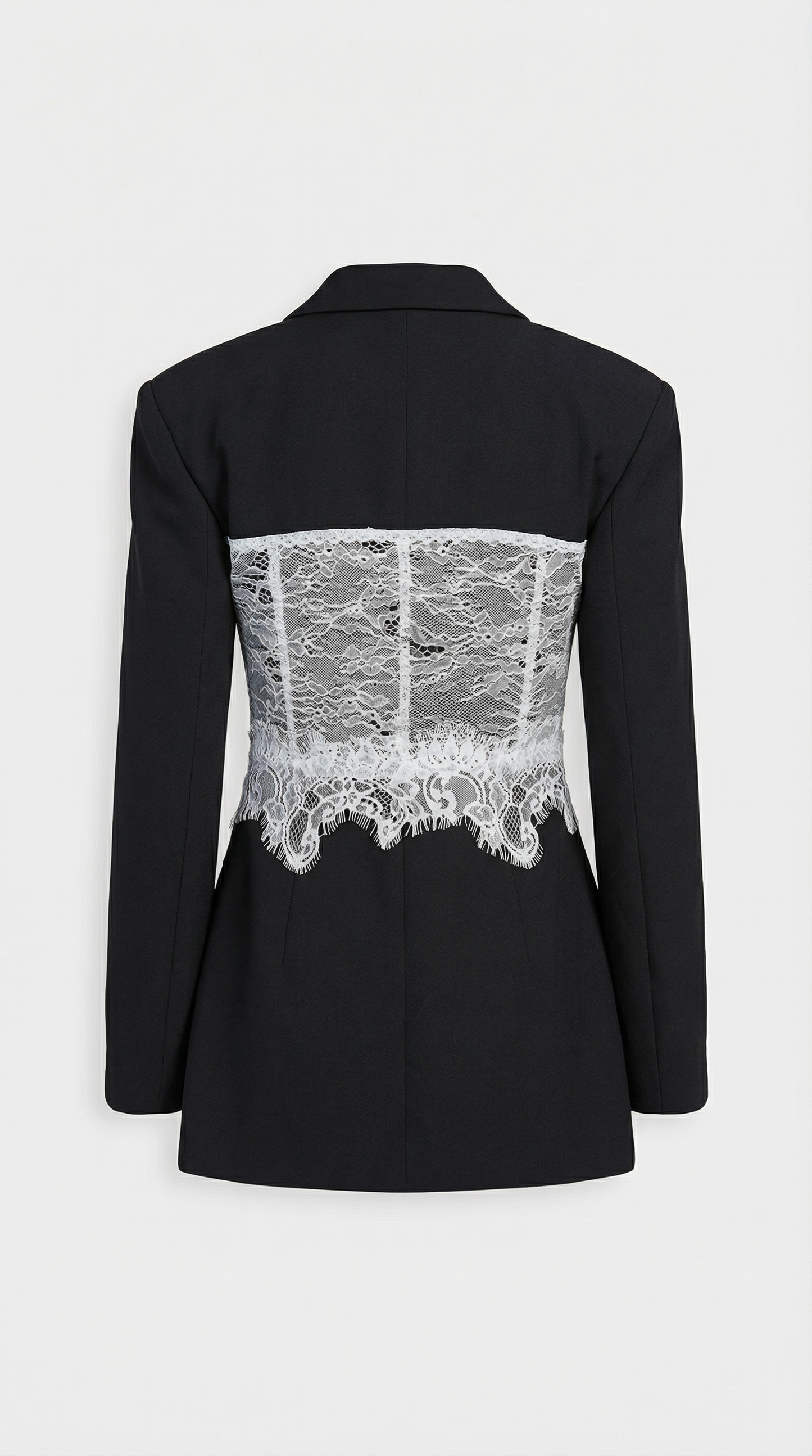 Spliced Lace Slimming Blazer with V Collar and Long Sleeves