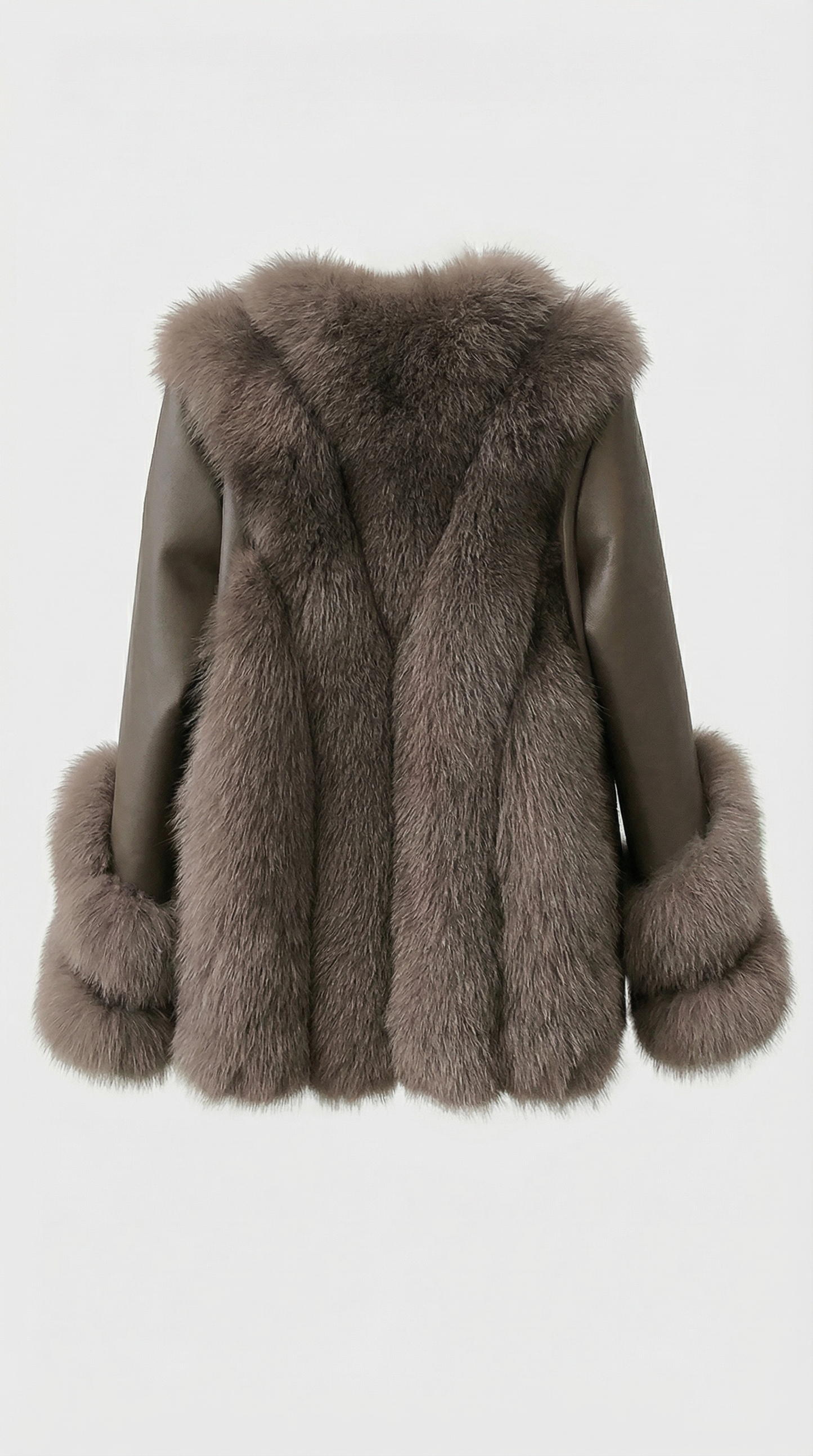 Classic Brown Fox Fur and Genuine Leather Coat