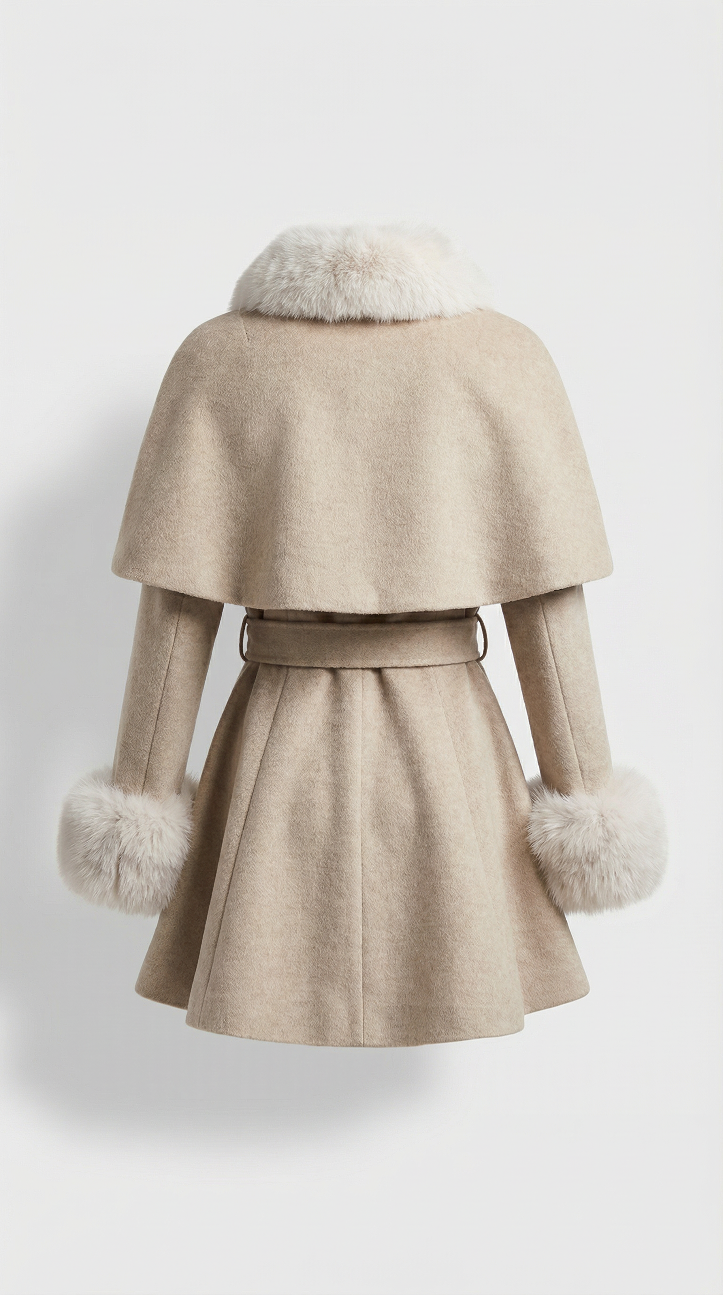 European Classic Wool Coat with Furry Collar and Cuffs