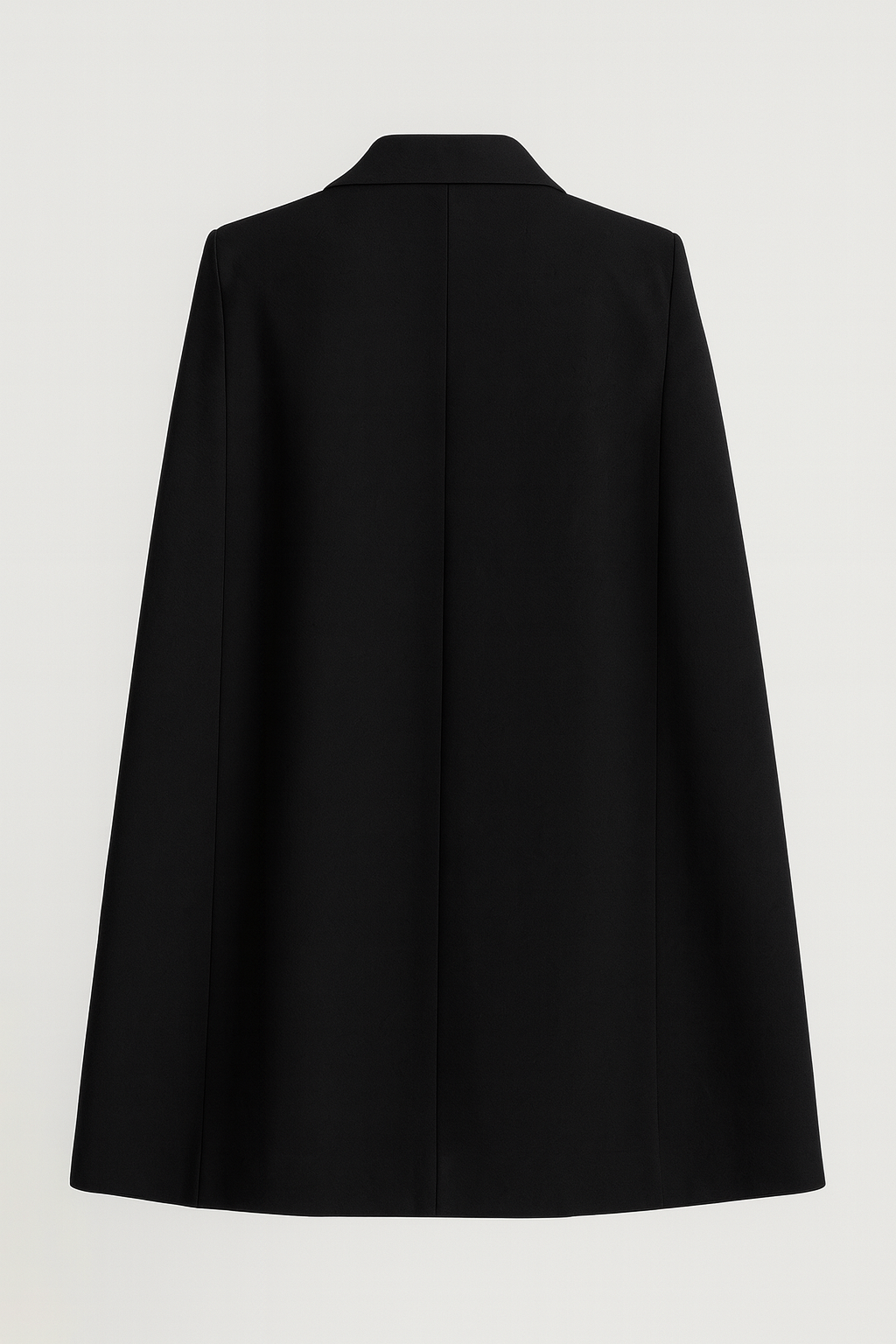 Elegant Black Cape Dress with Deep V-Neckline and Statement Button