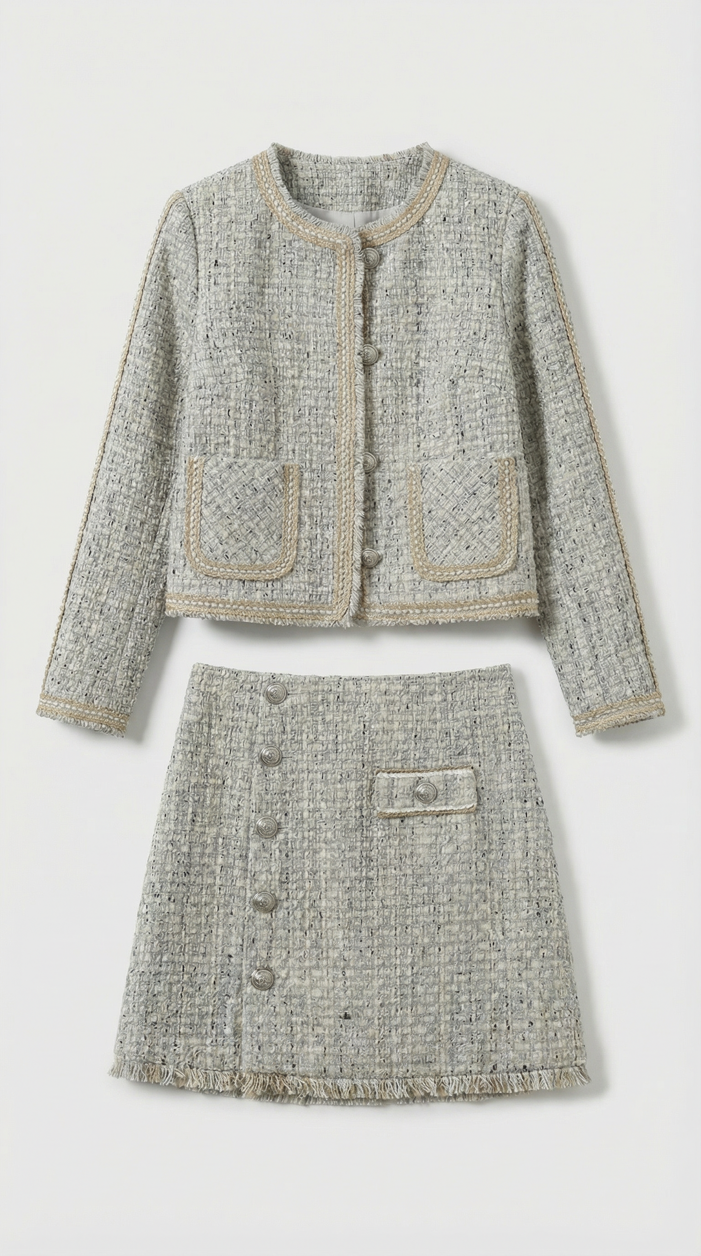 French-Inspired Tweed Skirt and Blazer Set