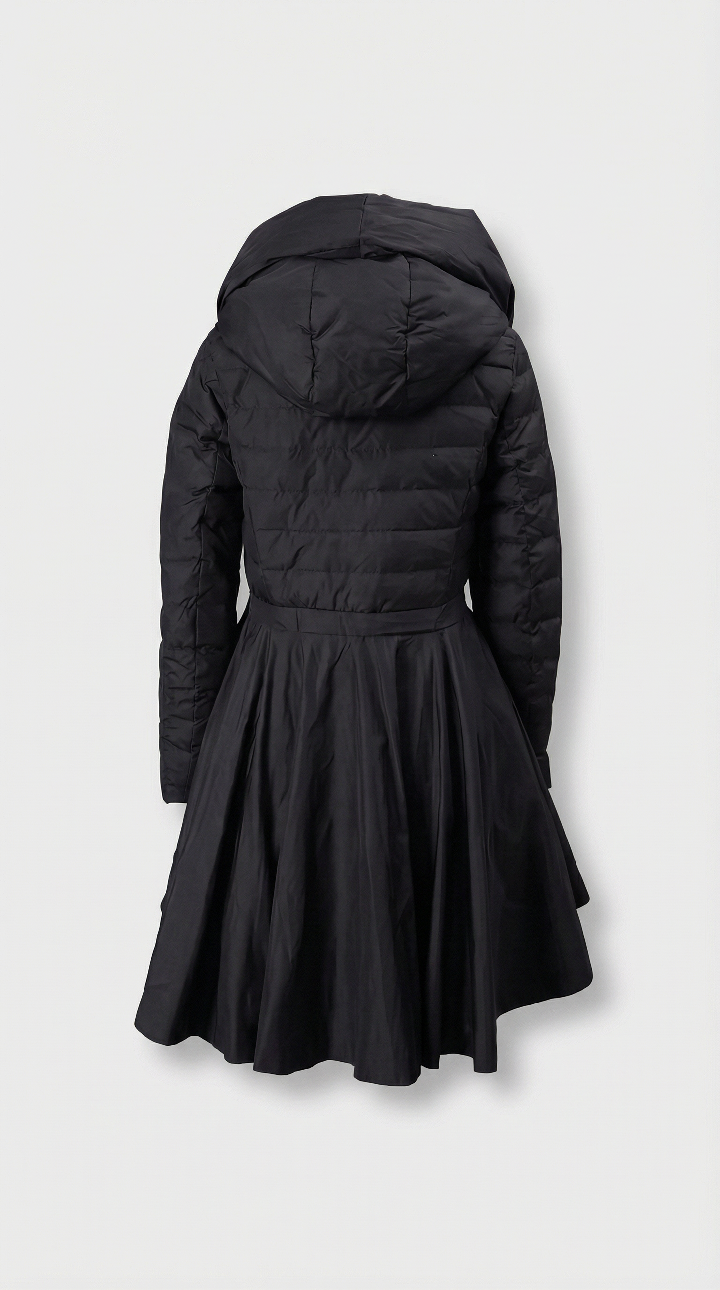 Flare Down Coat with Cinched Waist and Elegant Flared Hem