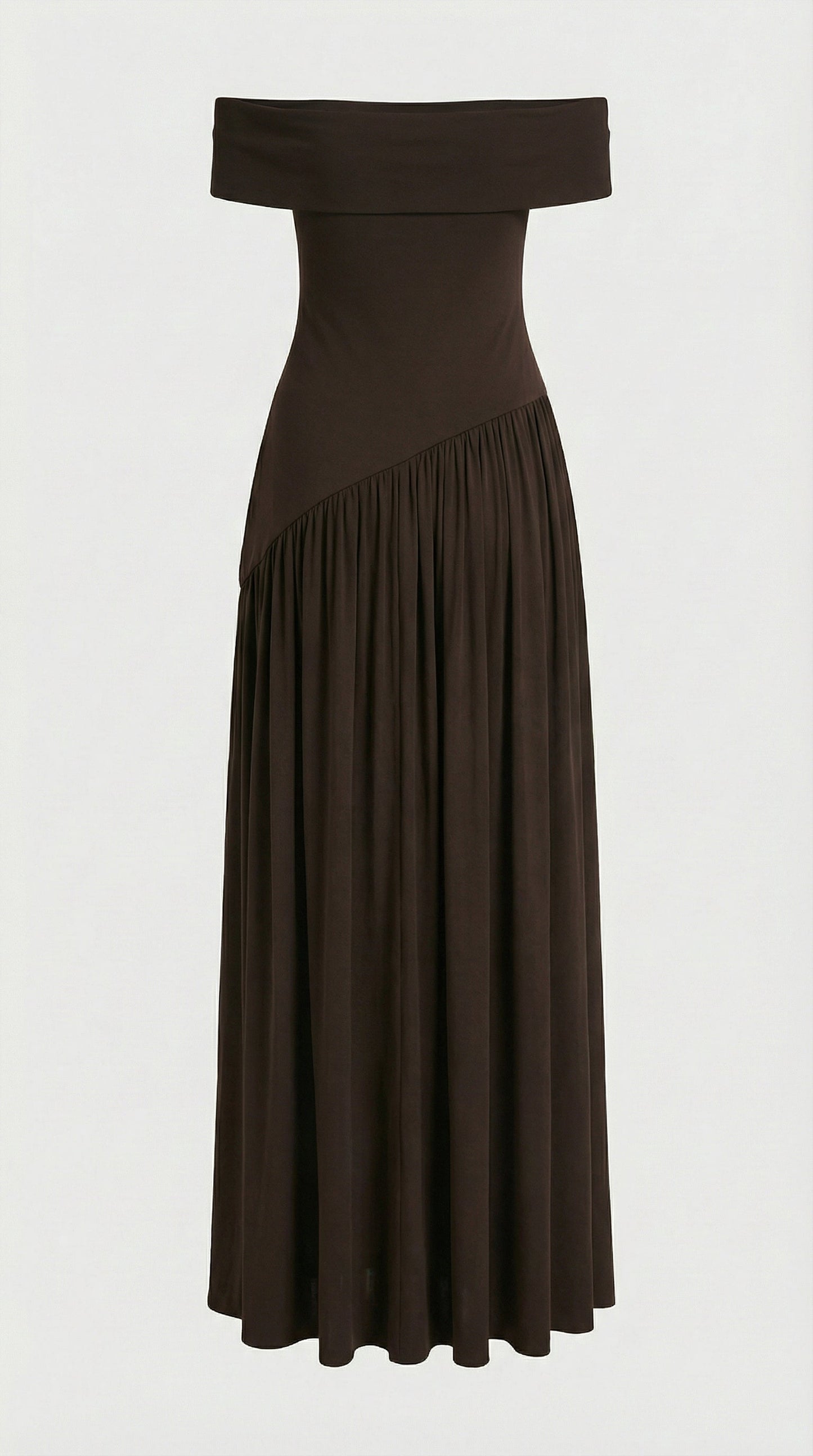 Strapless Brown Dress with Dramatic High Slit