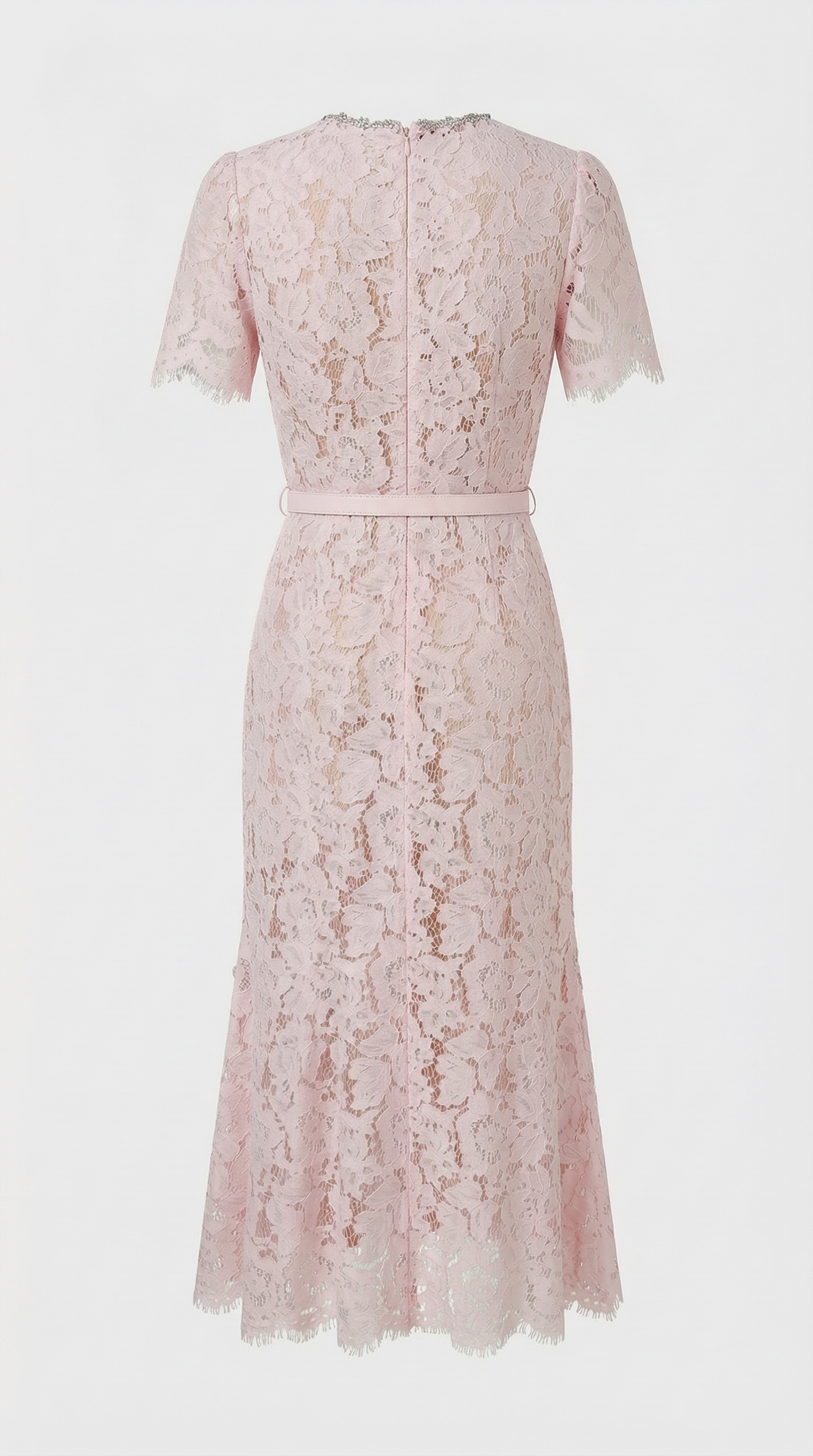 Elegant Pink Lace Fish-Tail Evening Gown