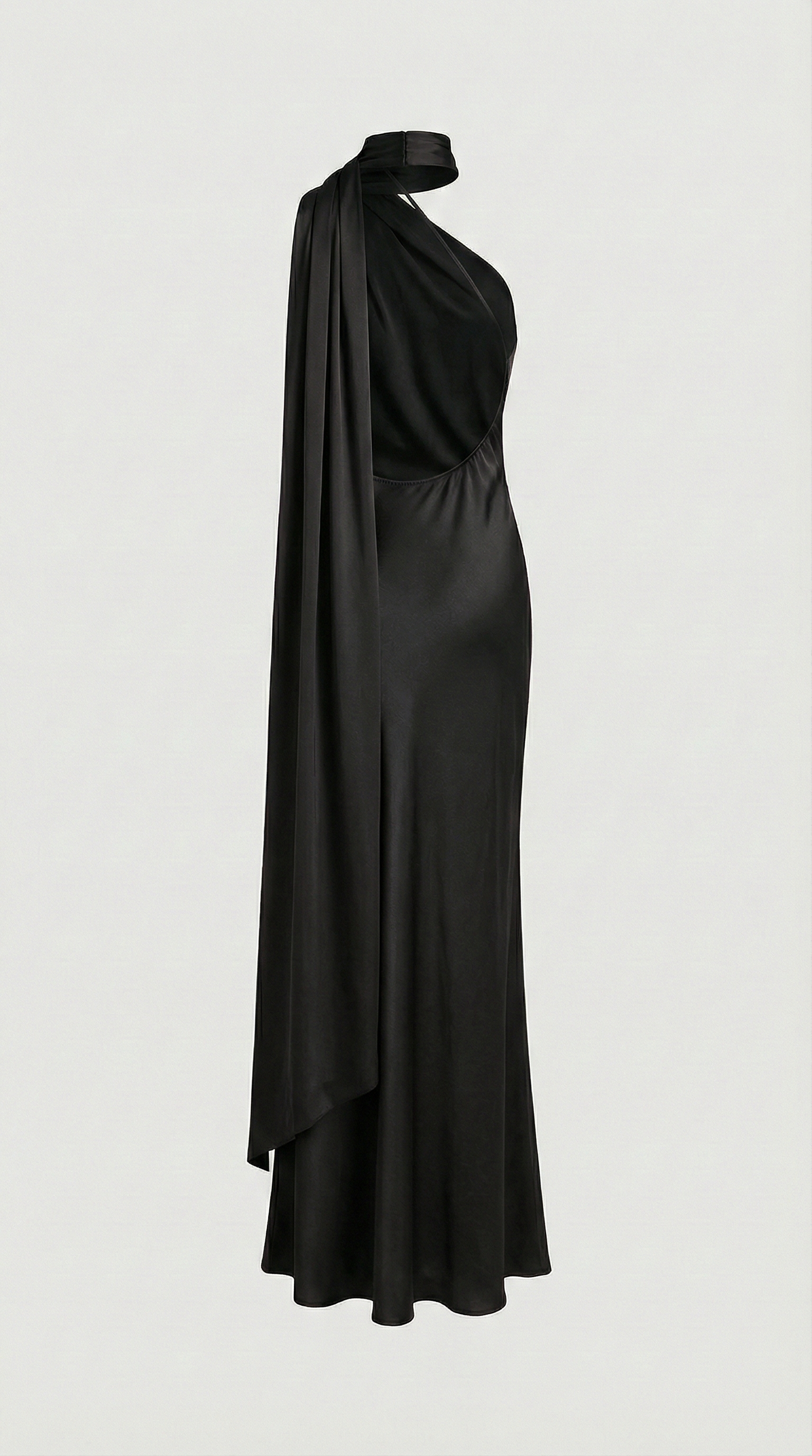 Elegant Black Satin Halter Ribbon Party Dress