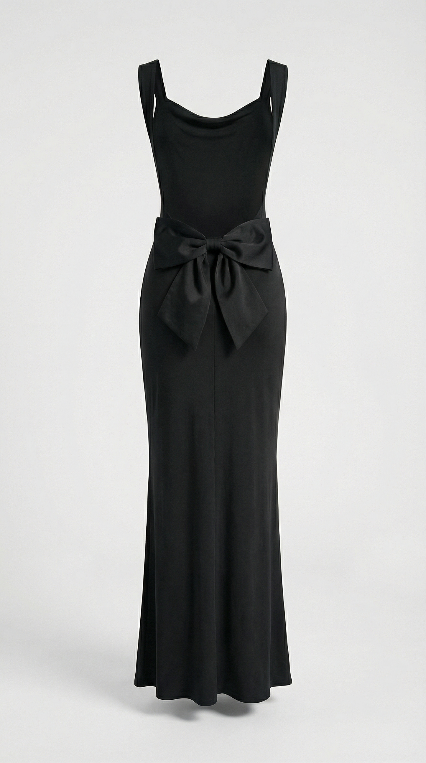 Black Bow Backless Cowl-Neck Maxi Dress