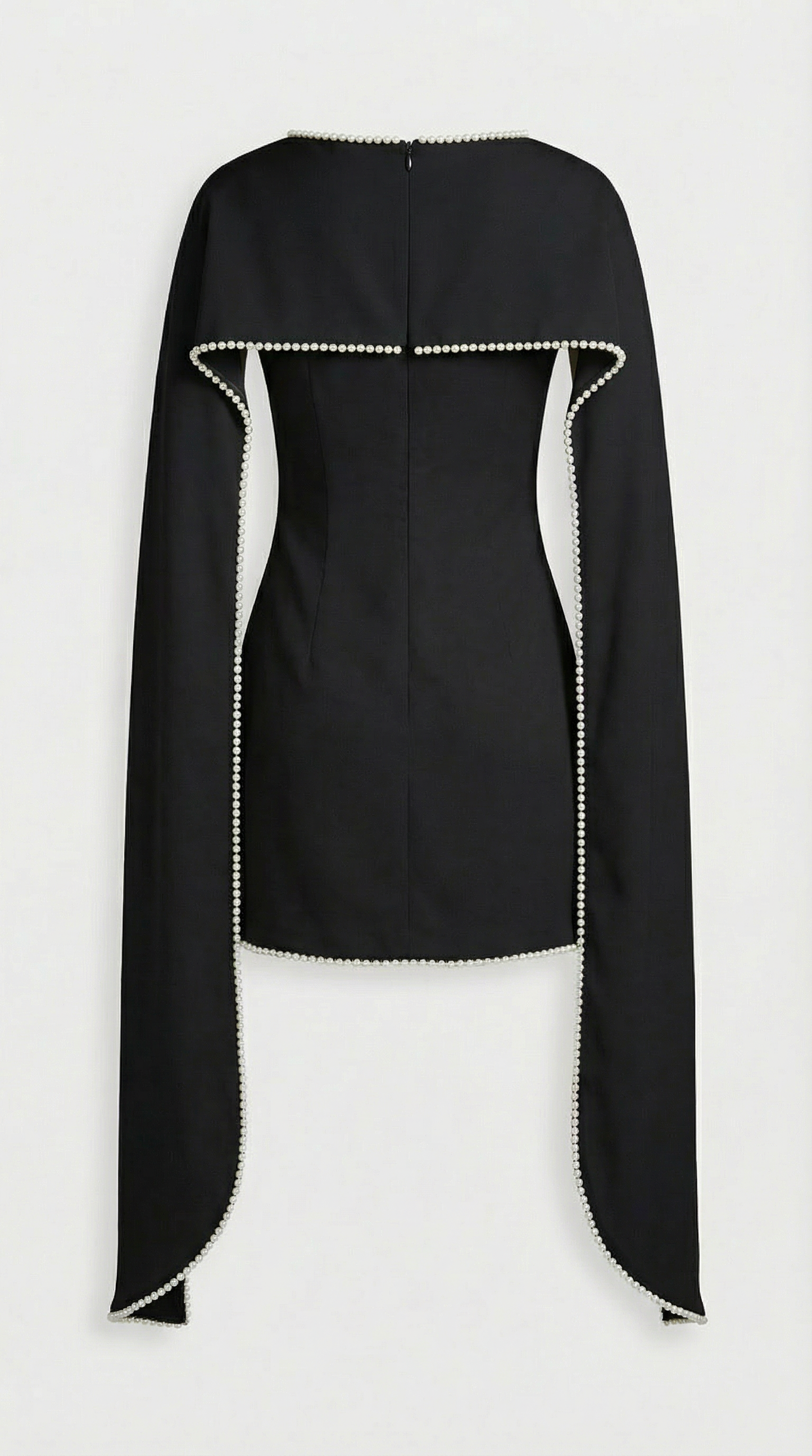 Minimalist Cape Dress with Pearl Trim