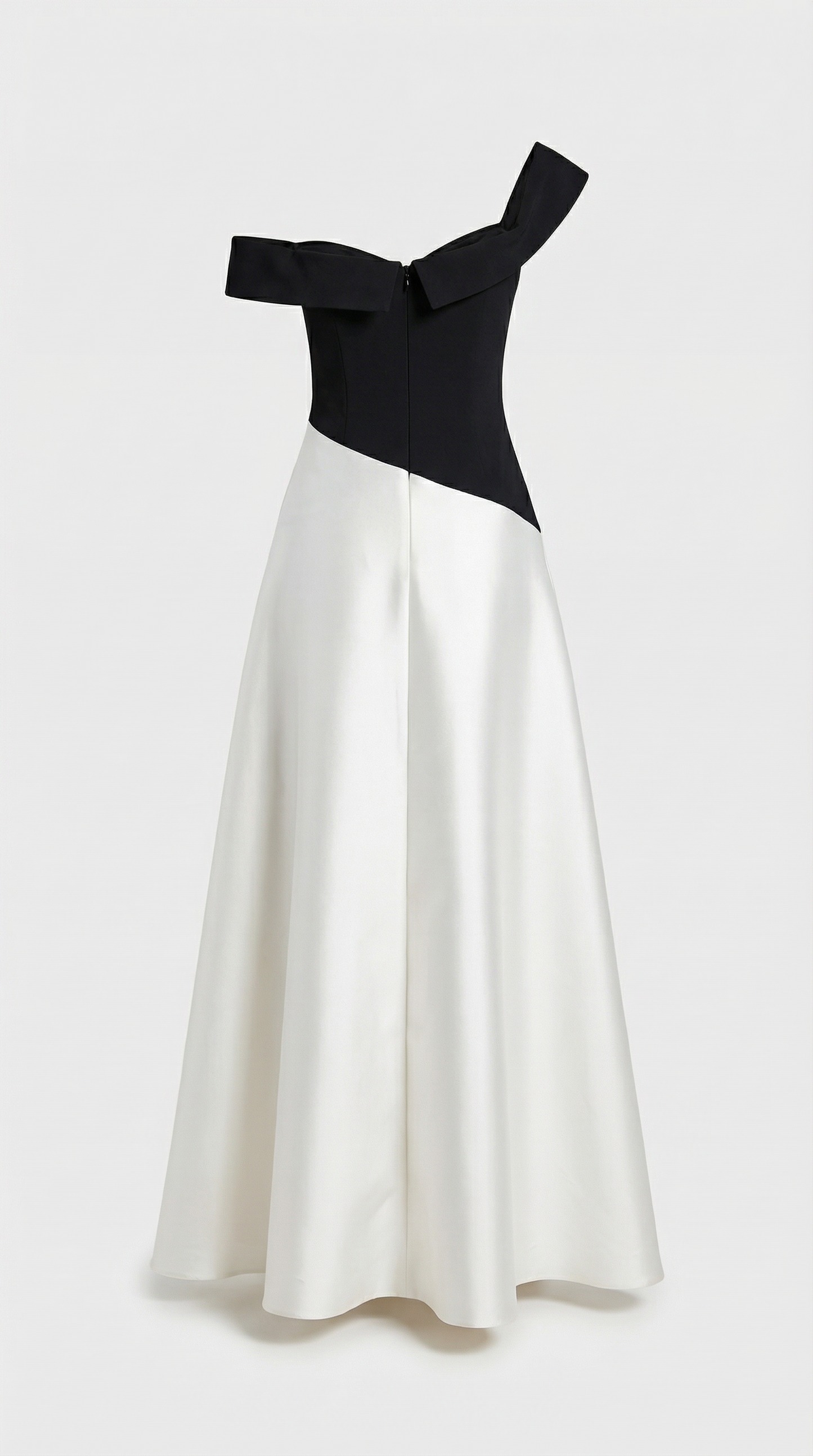 Elegant Black & White One-Shoulder Block Dress