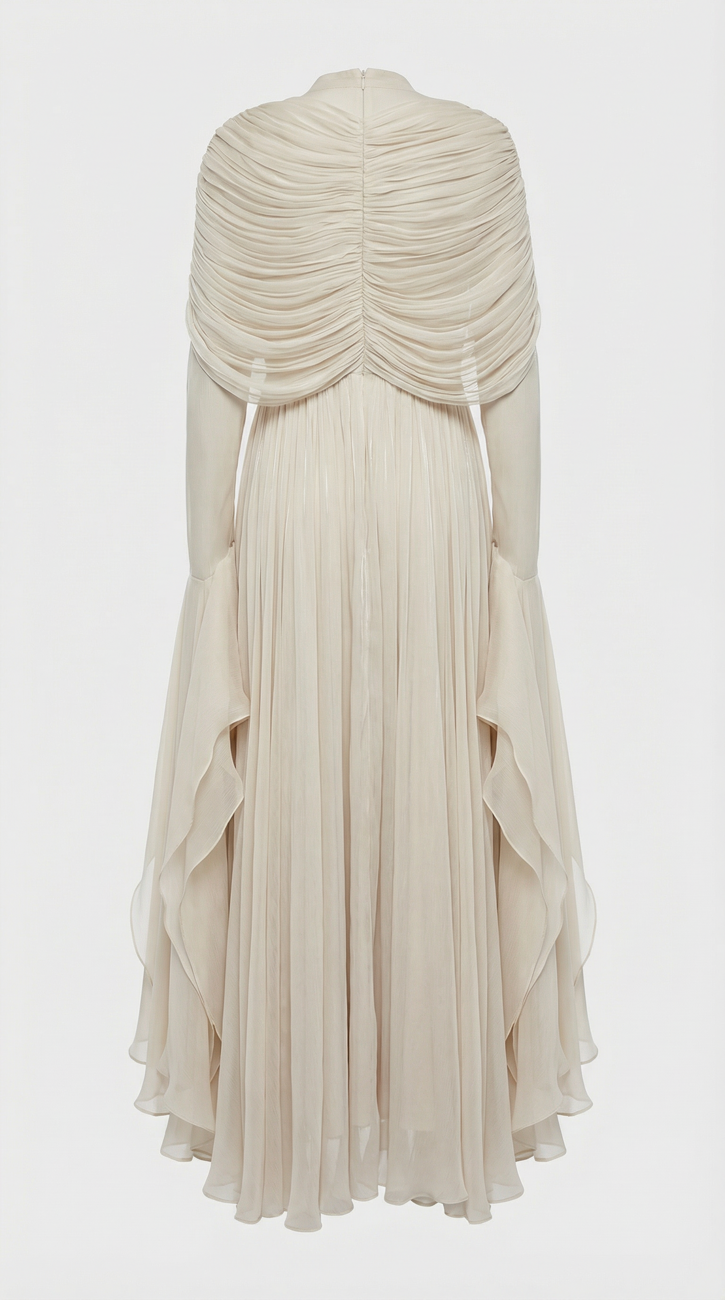 Irregular Pleated Ruffled Dress in Light Apricot