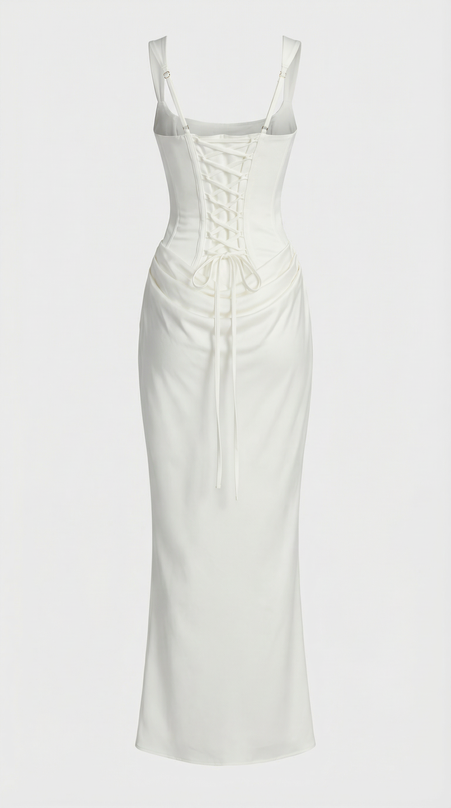 Sculptural Fishbone Draped Maxi Dress in White