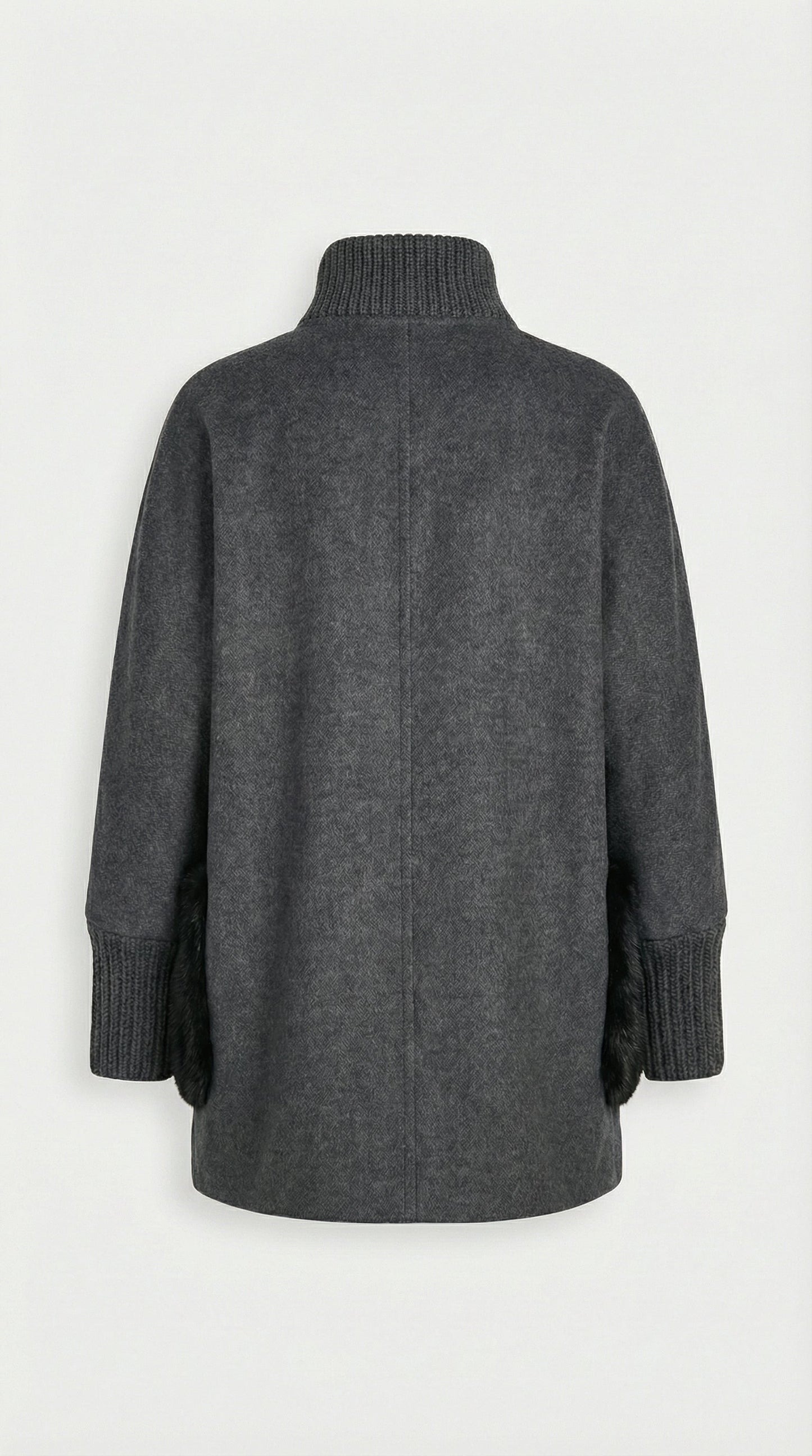 Loose Knit Gray Fur Sweater with Standup Collar