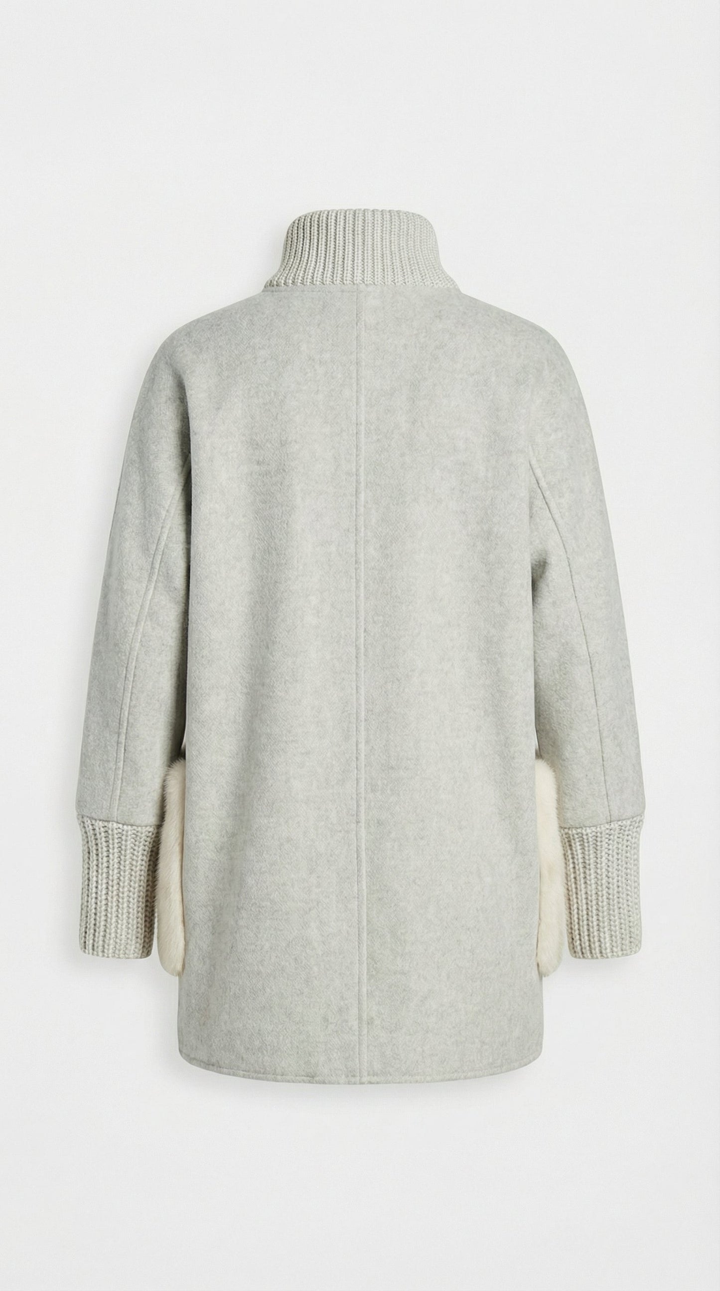 Loose Knit Fur Sweater with Standup Collar in Silver