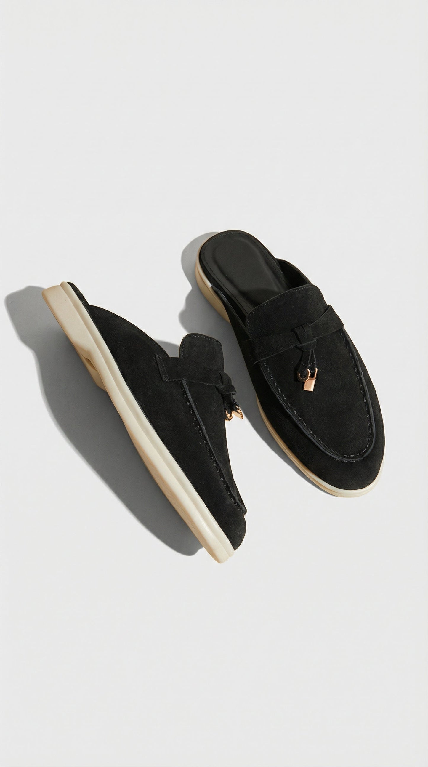 Black Natural Leather Slip-On Mules