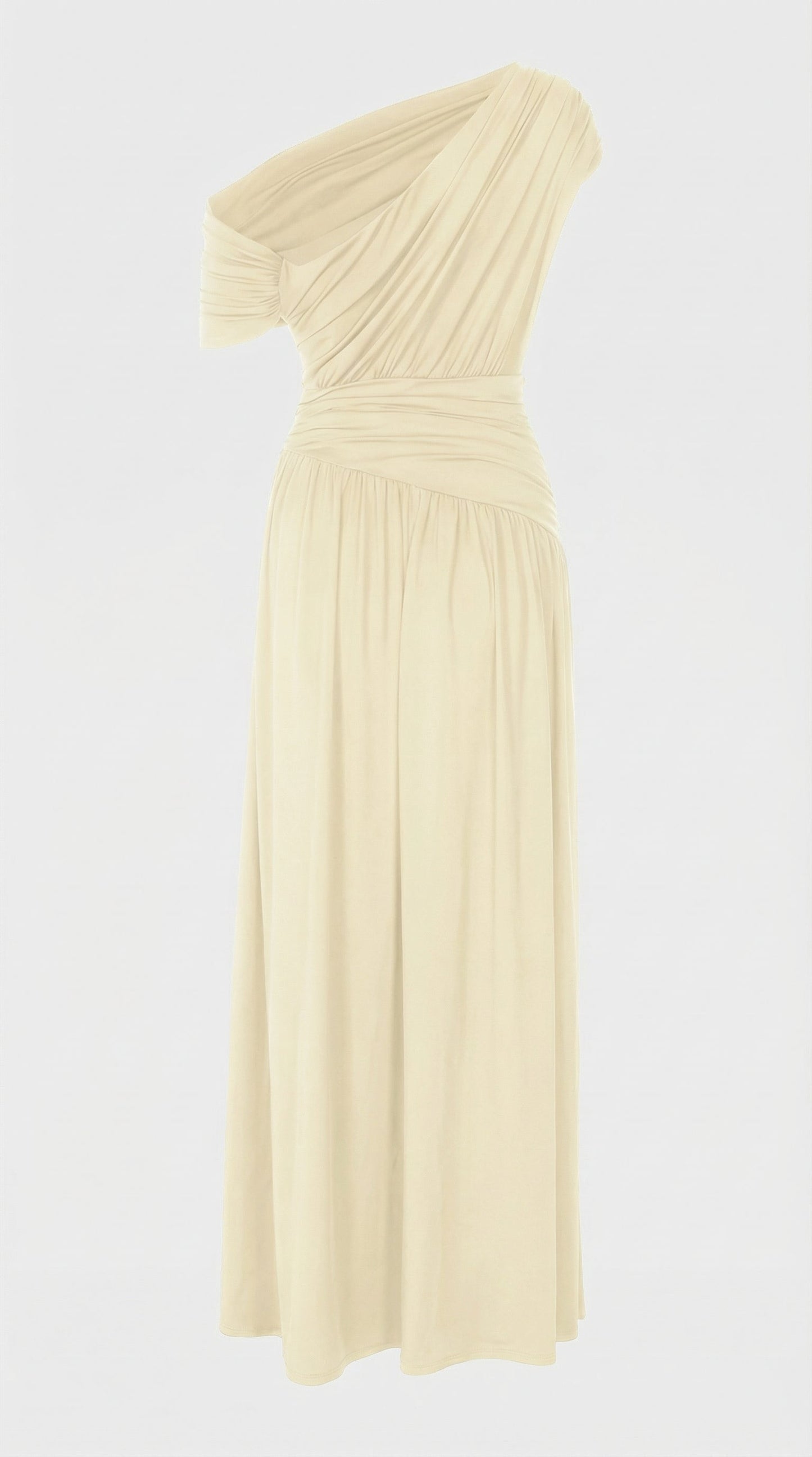 Ivory Diagonal Collar Pleated Irregular Dress