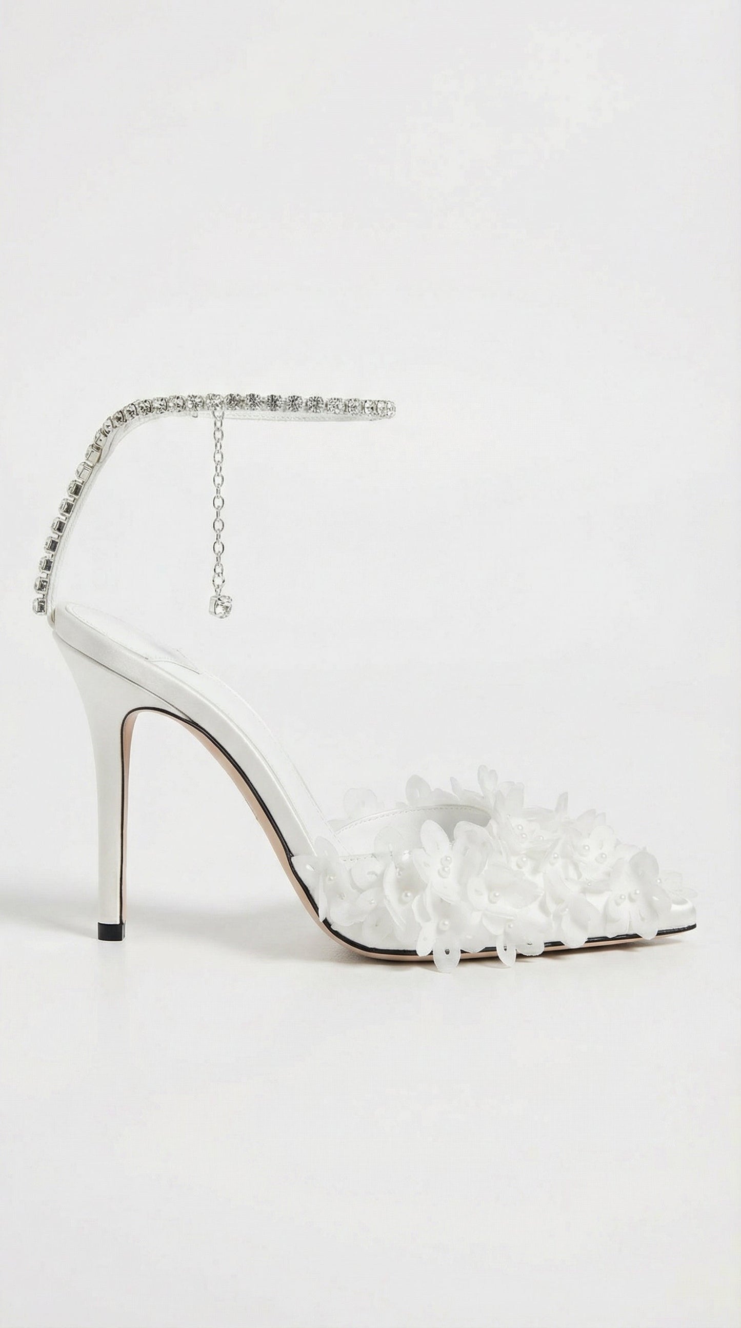 Flower Petal Embroidered Stiletto Sandals with Genuine Leather Interior - White