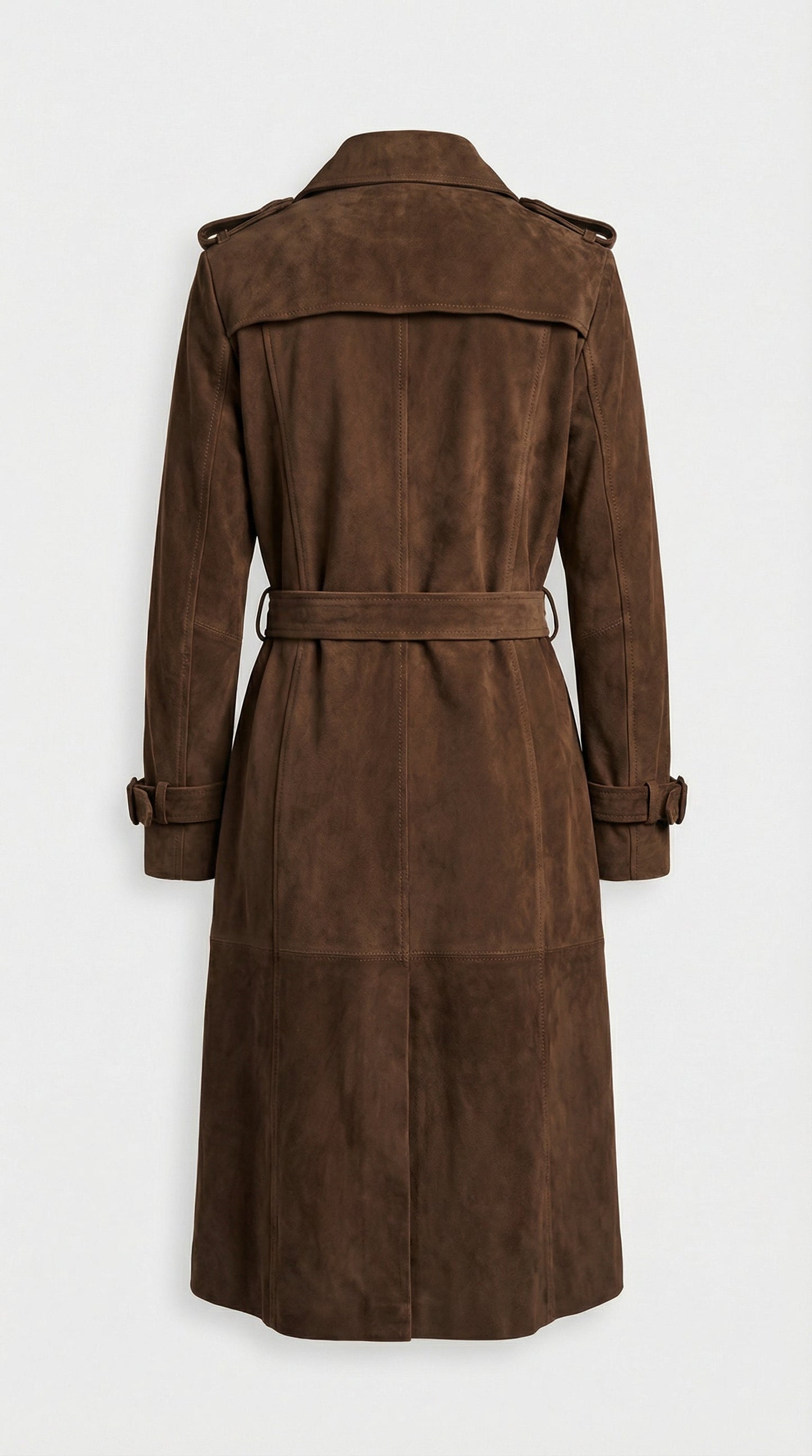 Belted Brown Genuine Suede Trench Coat