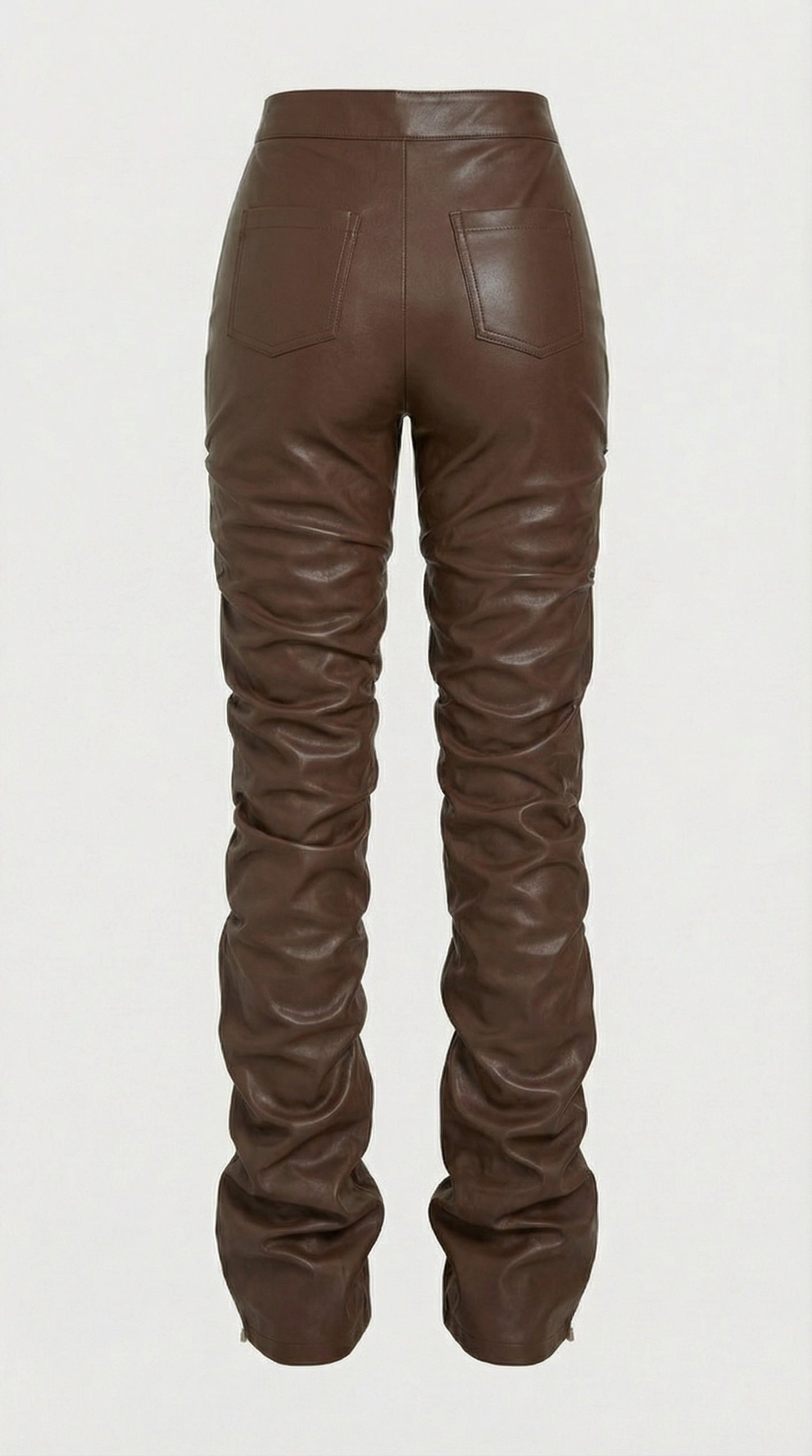 High-Waist Stacked Vegan Leather Pants in Brown