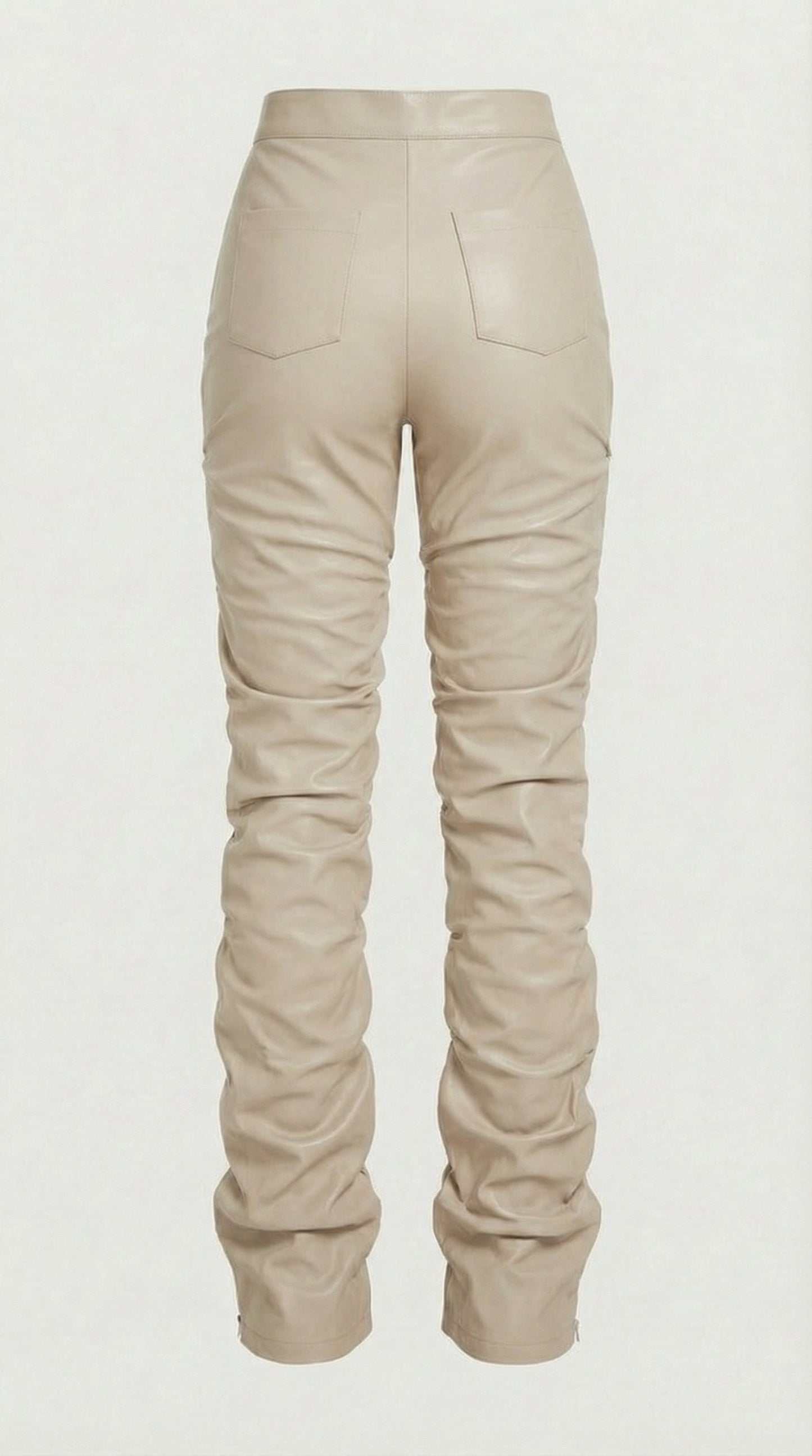 High-Waist Stacked Vegan Leather Pants in Ivory