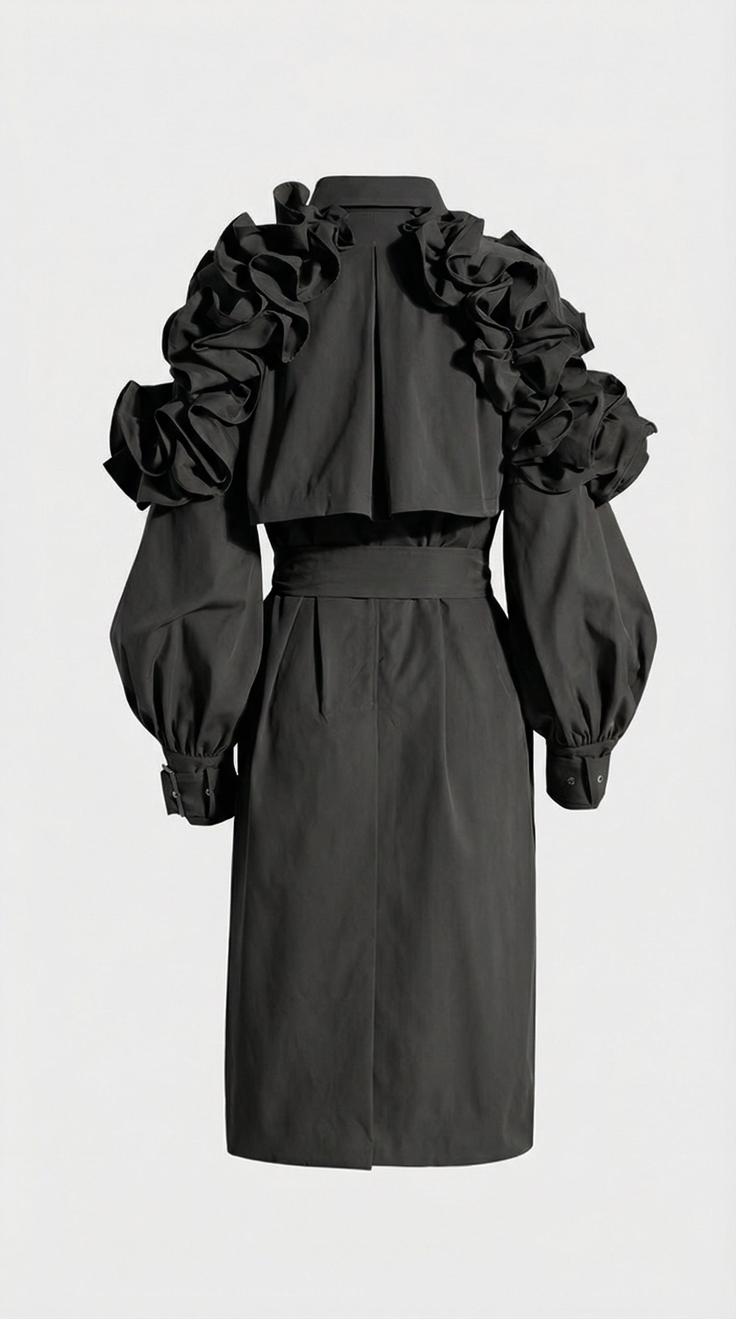 Luxury Black Long Trench Coat - Runway Style
