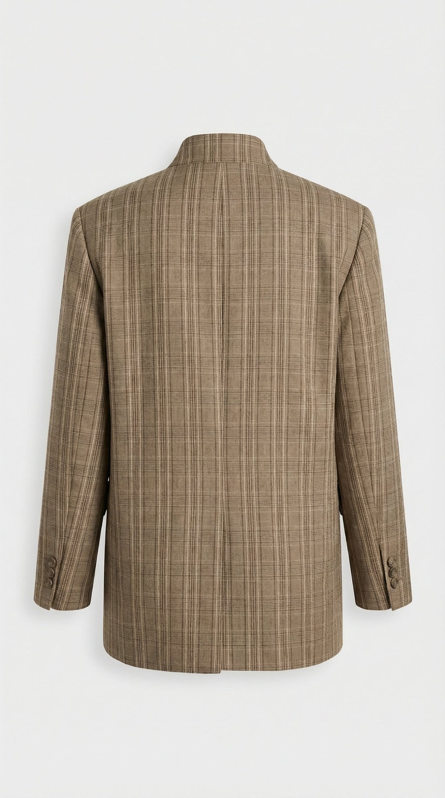 Vintage Plaid Stand-Neck Blazer