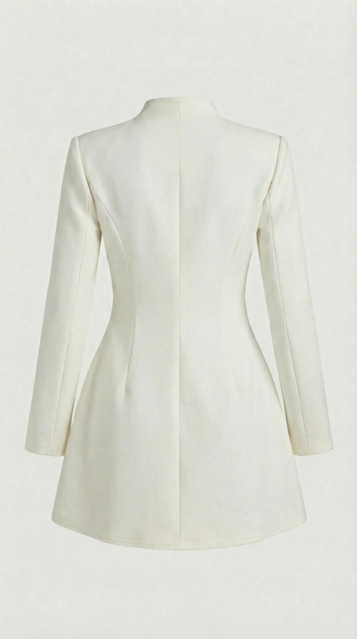 Stand-Collar Buttoned White Office Blazer Dress