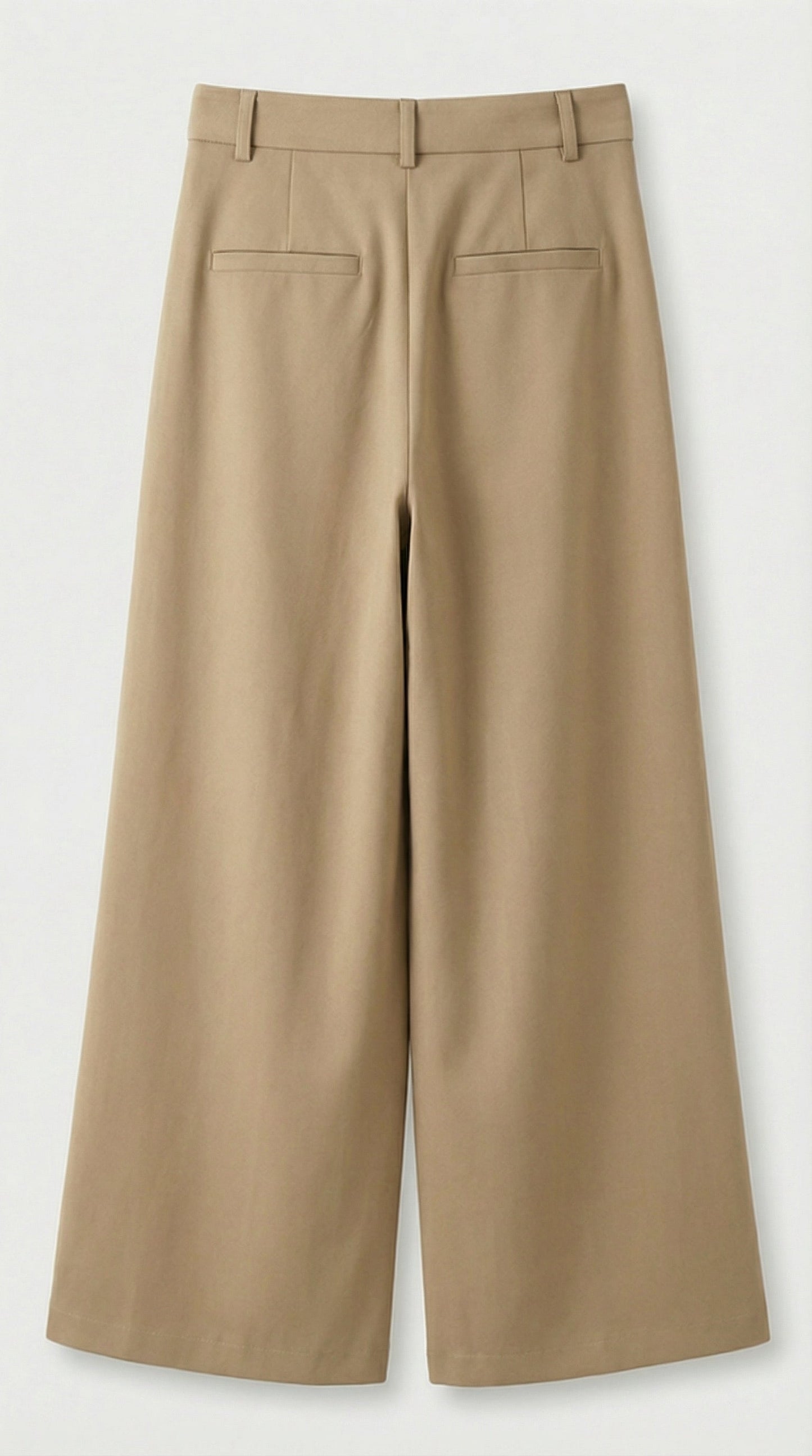 Beige Tie-Strap Pleated Wide-Leg Trousers