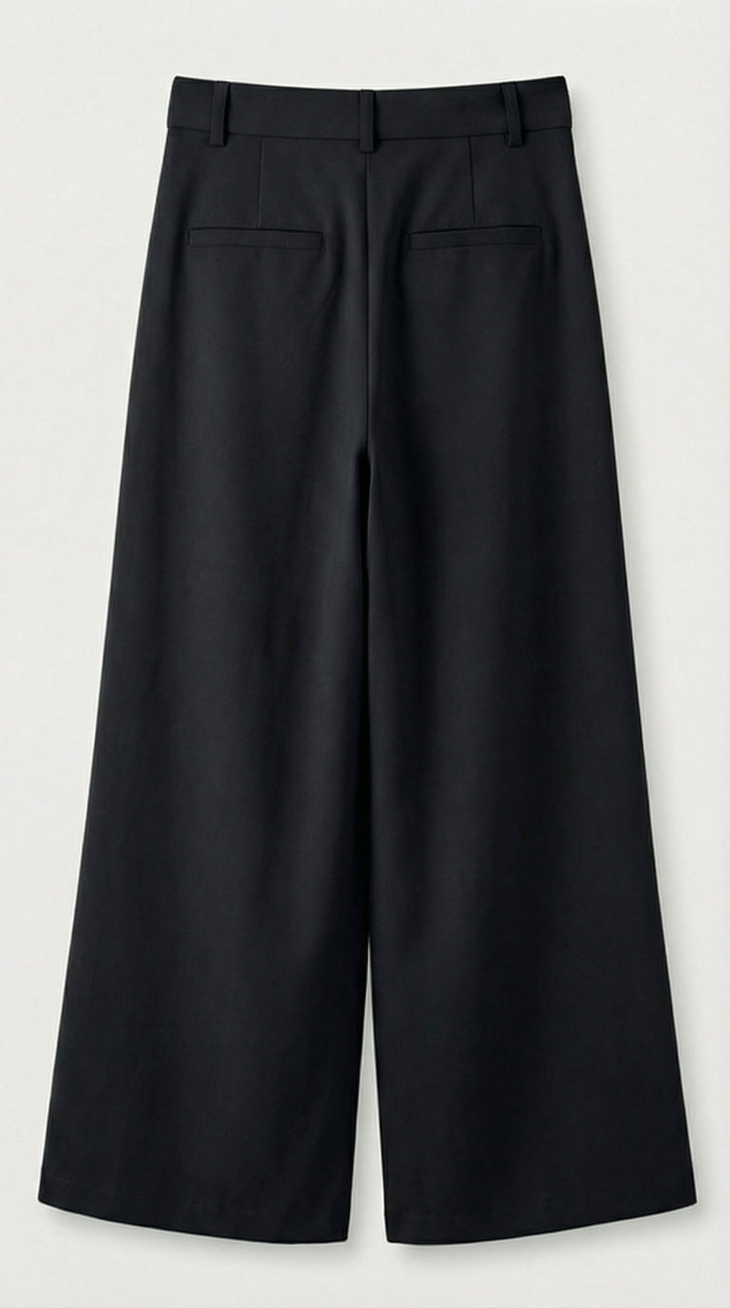 Pleated Wide-Leg Trousers with Tie-Straps - Black