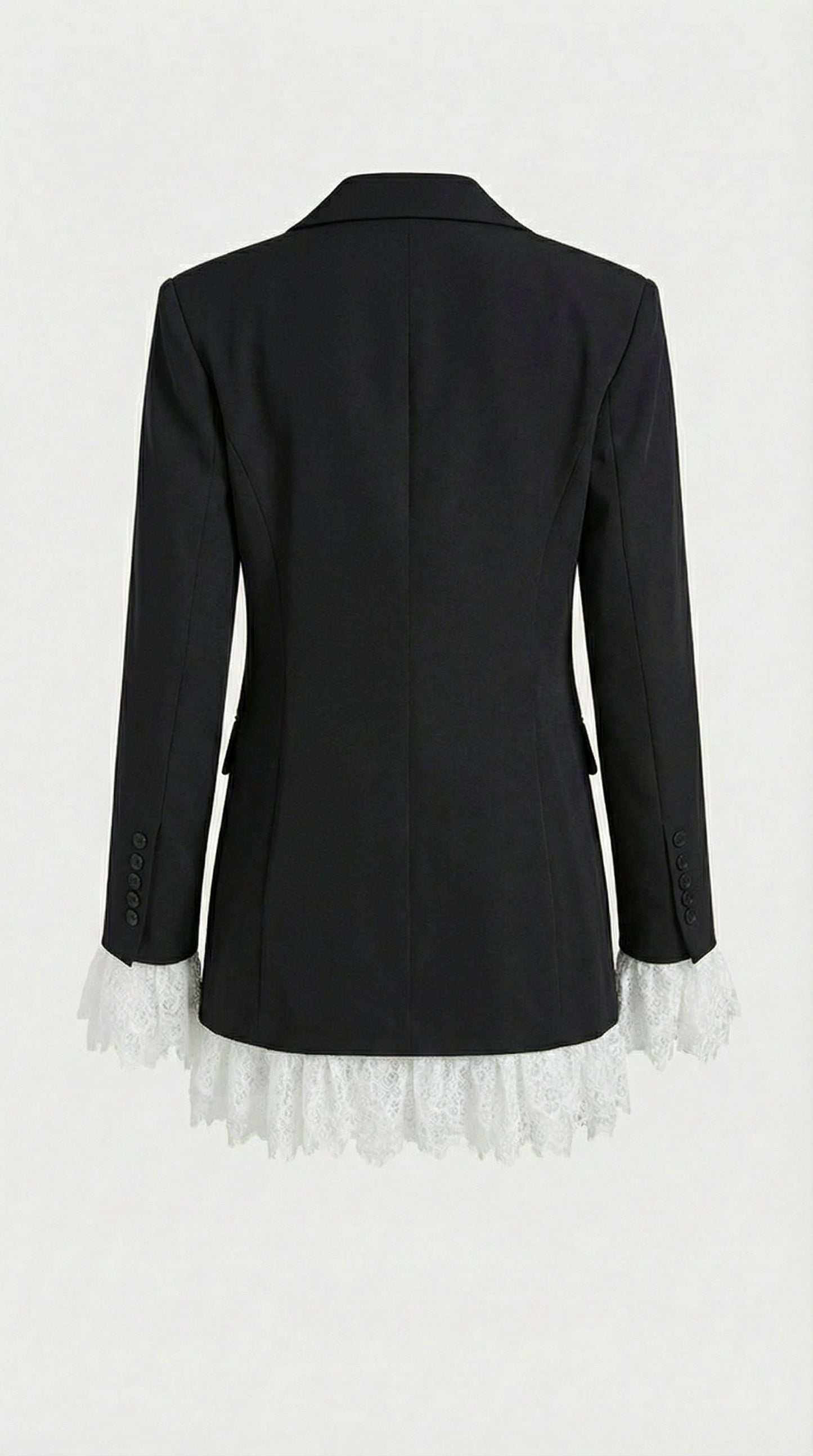 Black Lace-Trimmed Spliced Blazer