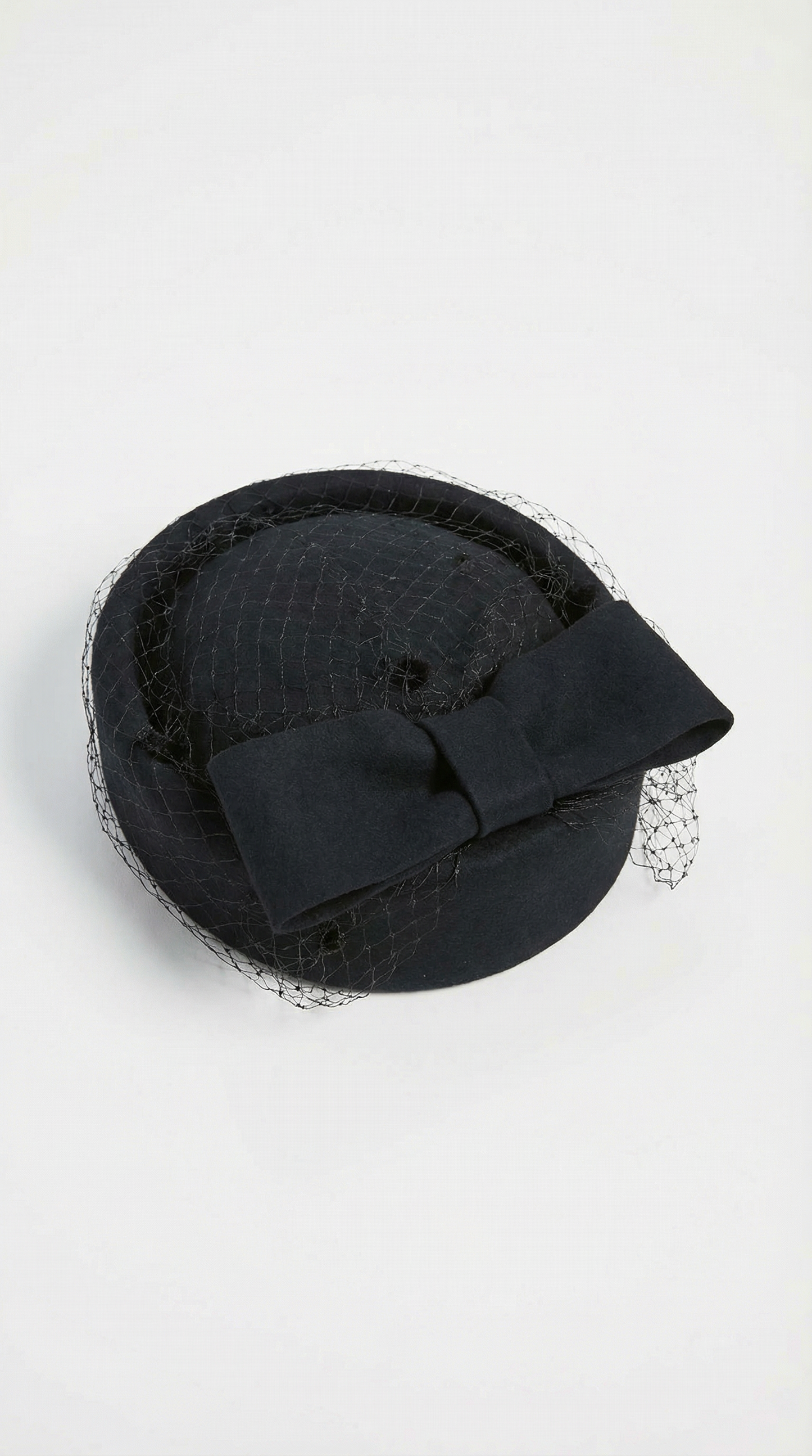 Elegant Black Wool Beret with Large Bow and Veil Detail