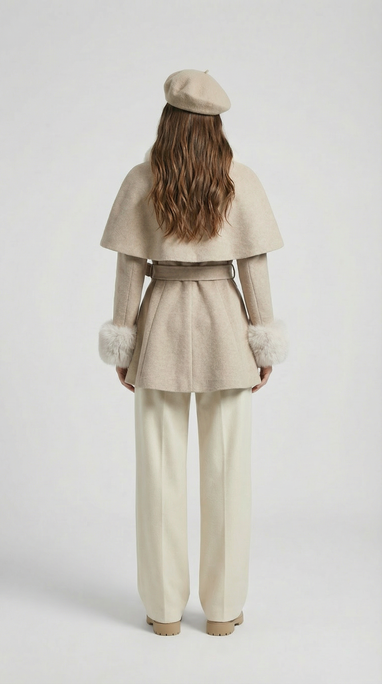 European Classic Wool Coat with Furry Collar and Cuffs