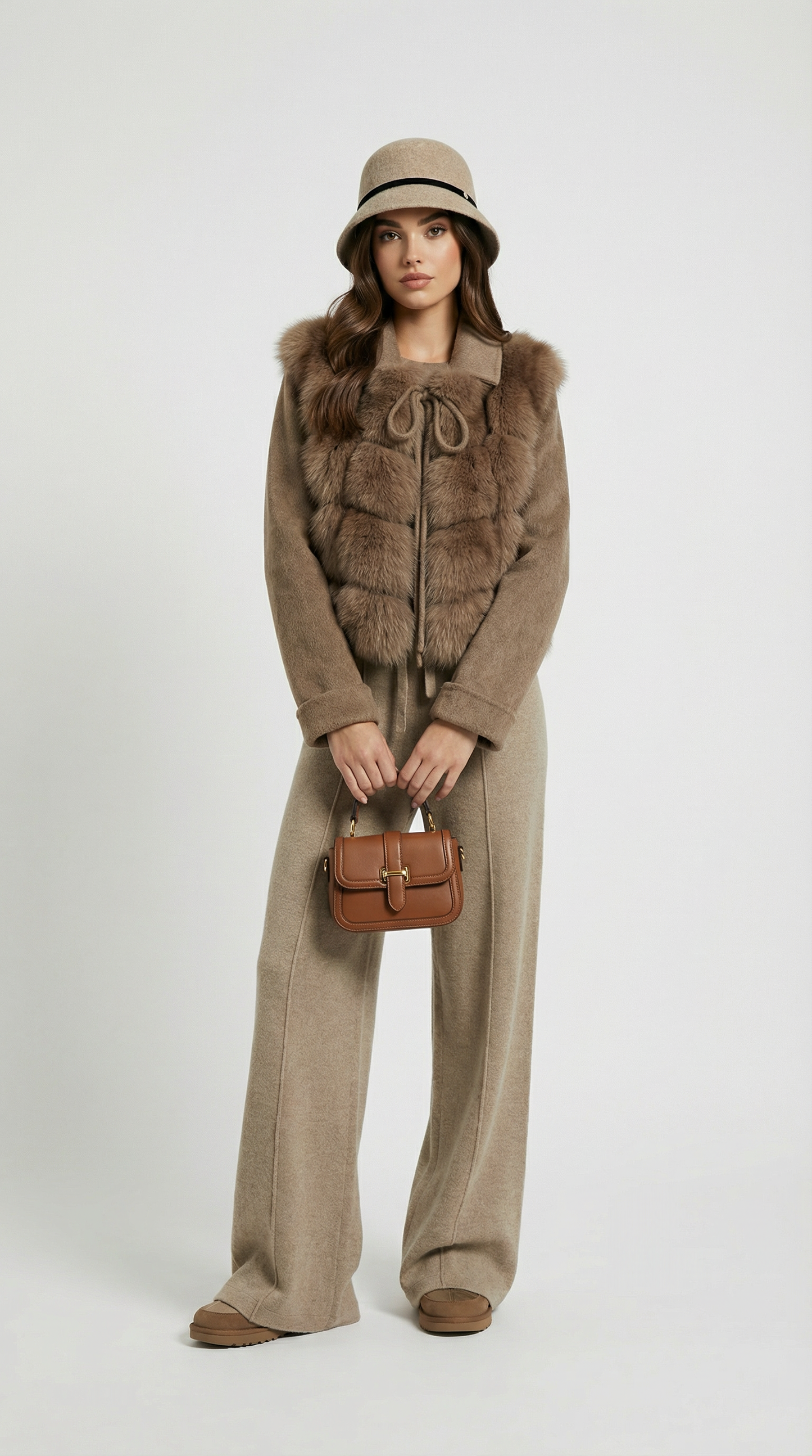 Luxury Natural Fox Fur and Wool Coat
