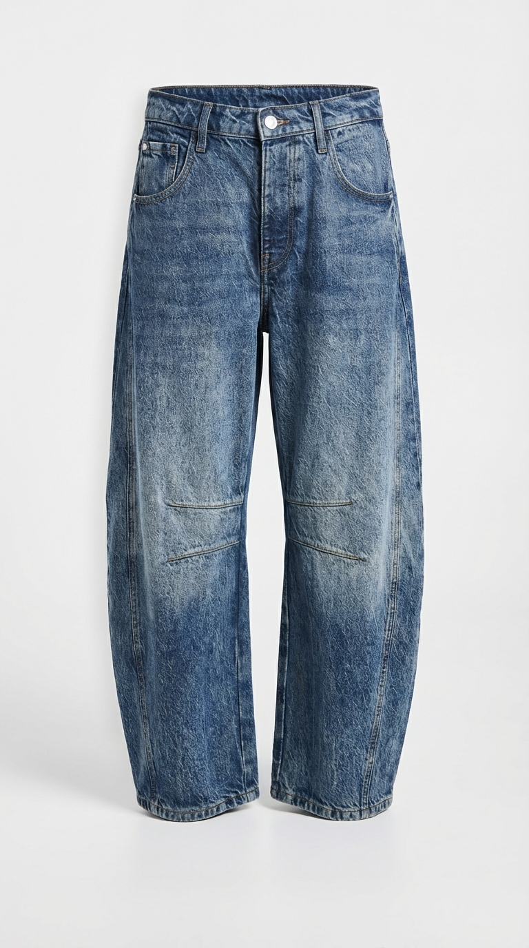 High Stretch Mid-Rise Blue Barrel Jeans