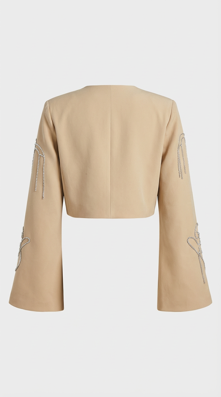 Embroidered Cropped Jacket and High-Waist Trouser Set