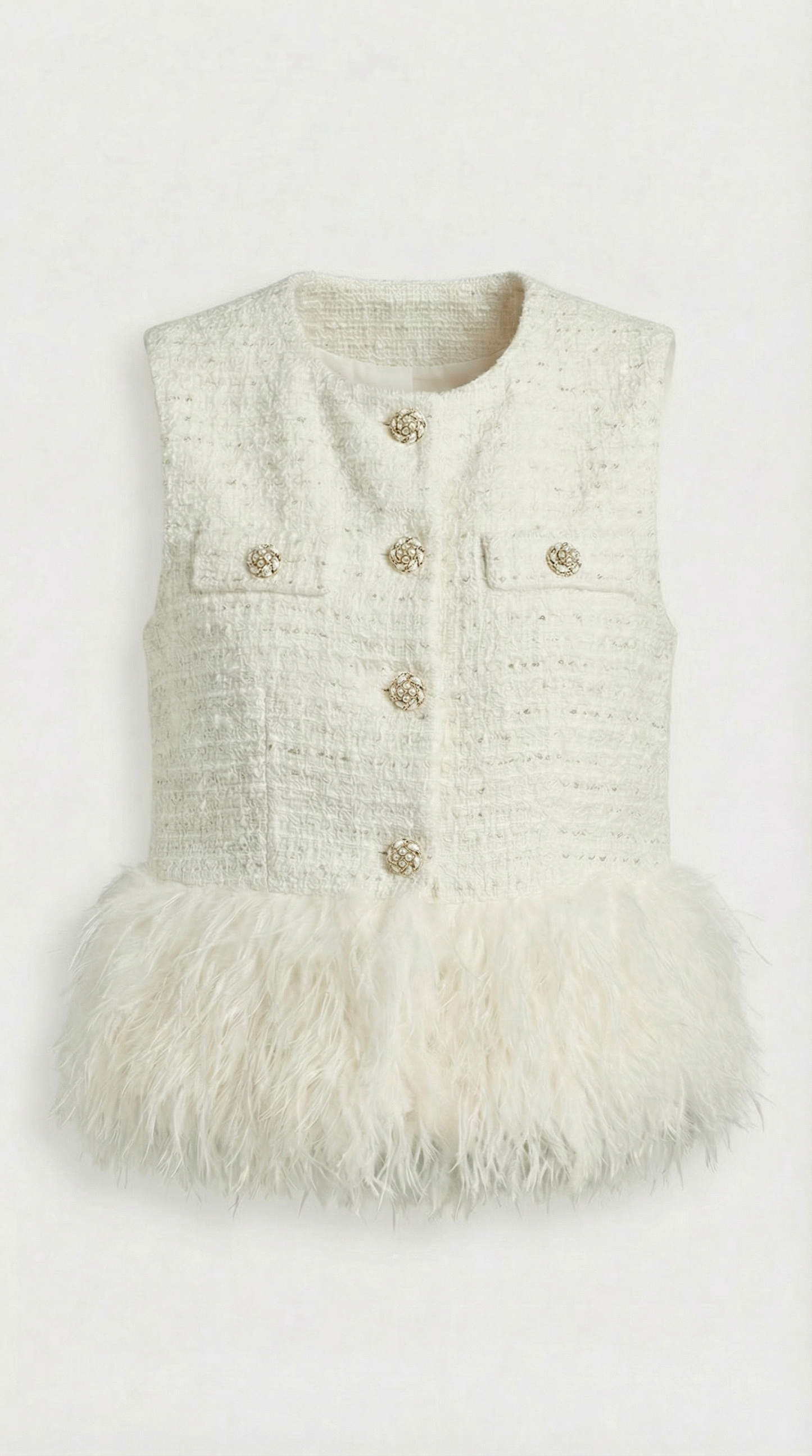 White Warm Round Neck Vest Coat - Stylish and Cozy Outerwear