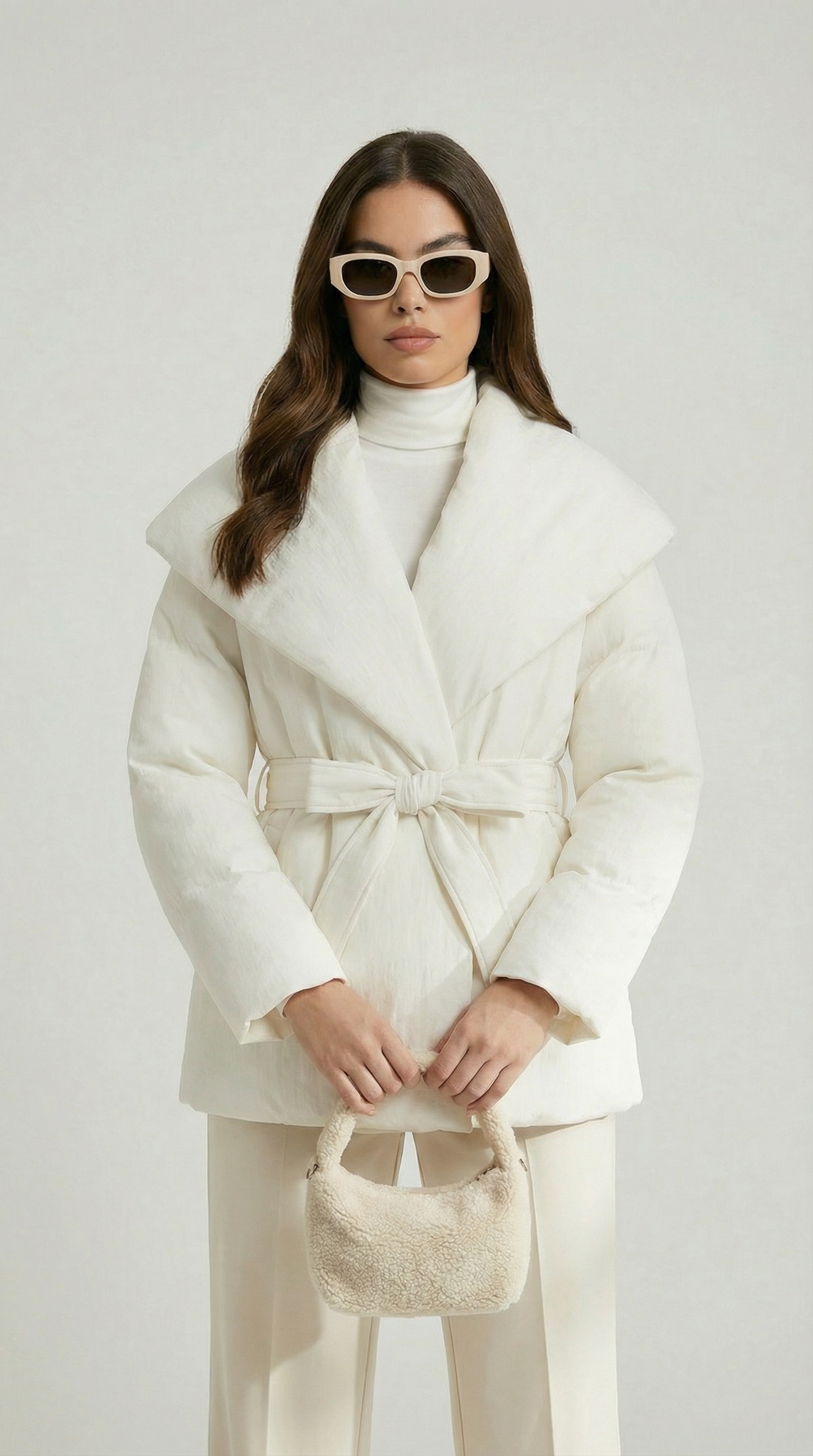 Chic Oversized Collar Bow Lace-Up Slim Waist Jacket