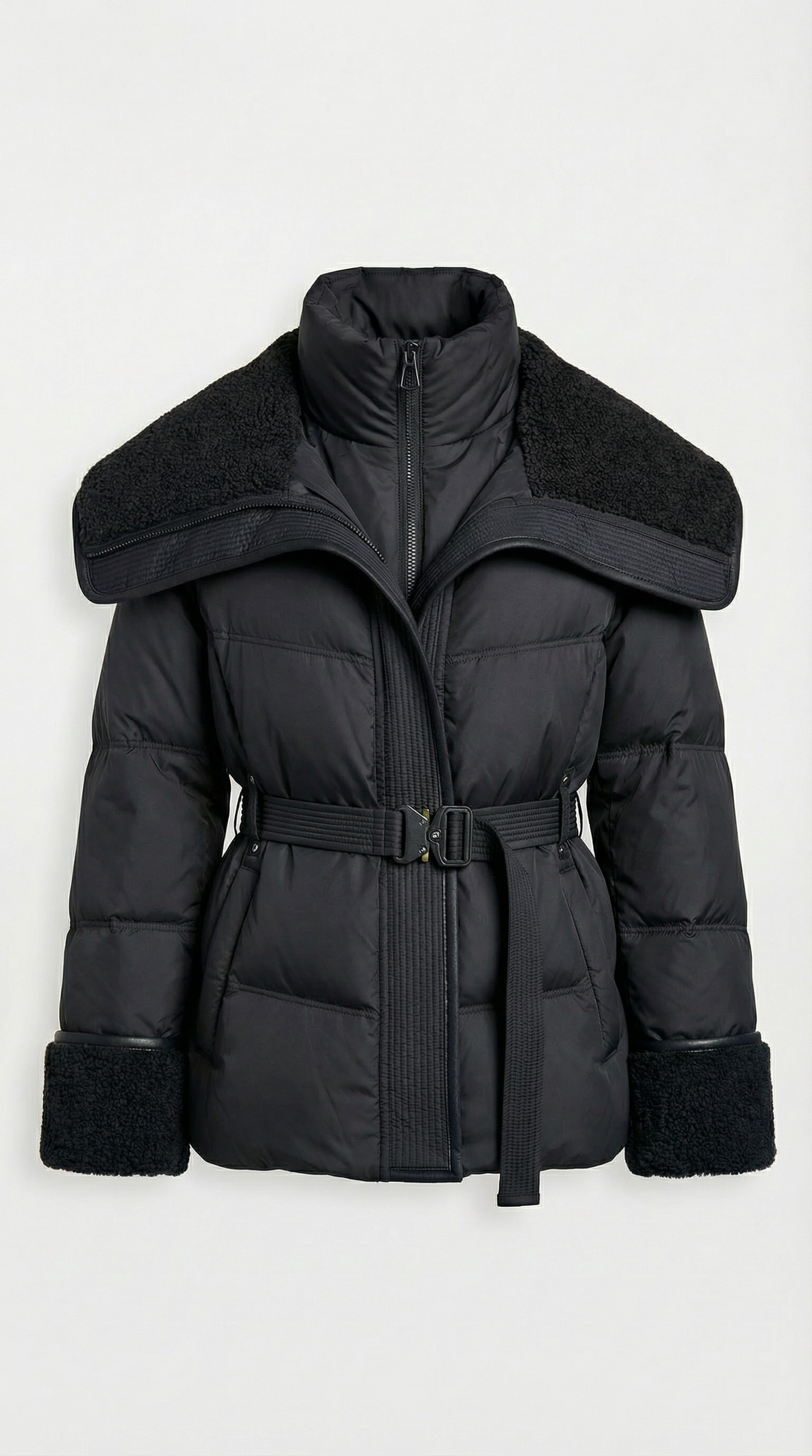 Chic Black Down Jacket with Oversized Collar