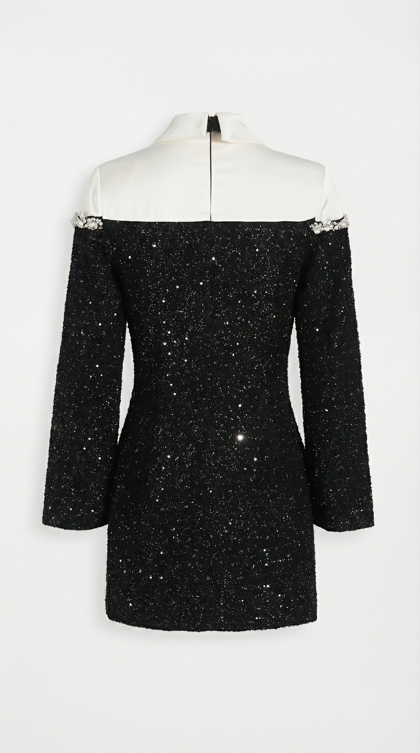 Spliced Sequin Dress with Pearl and Crystal Accents