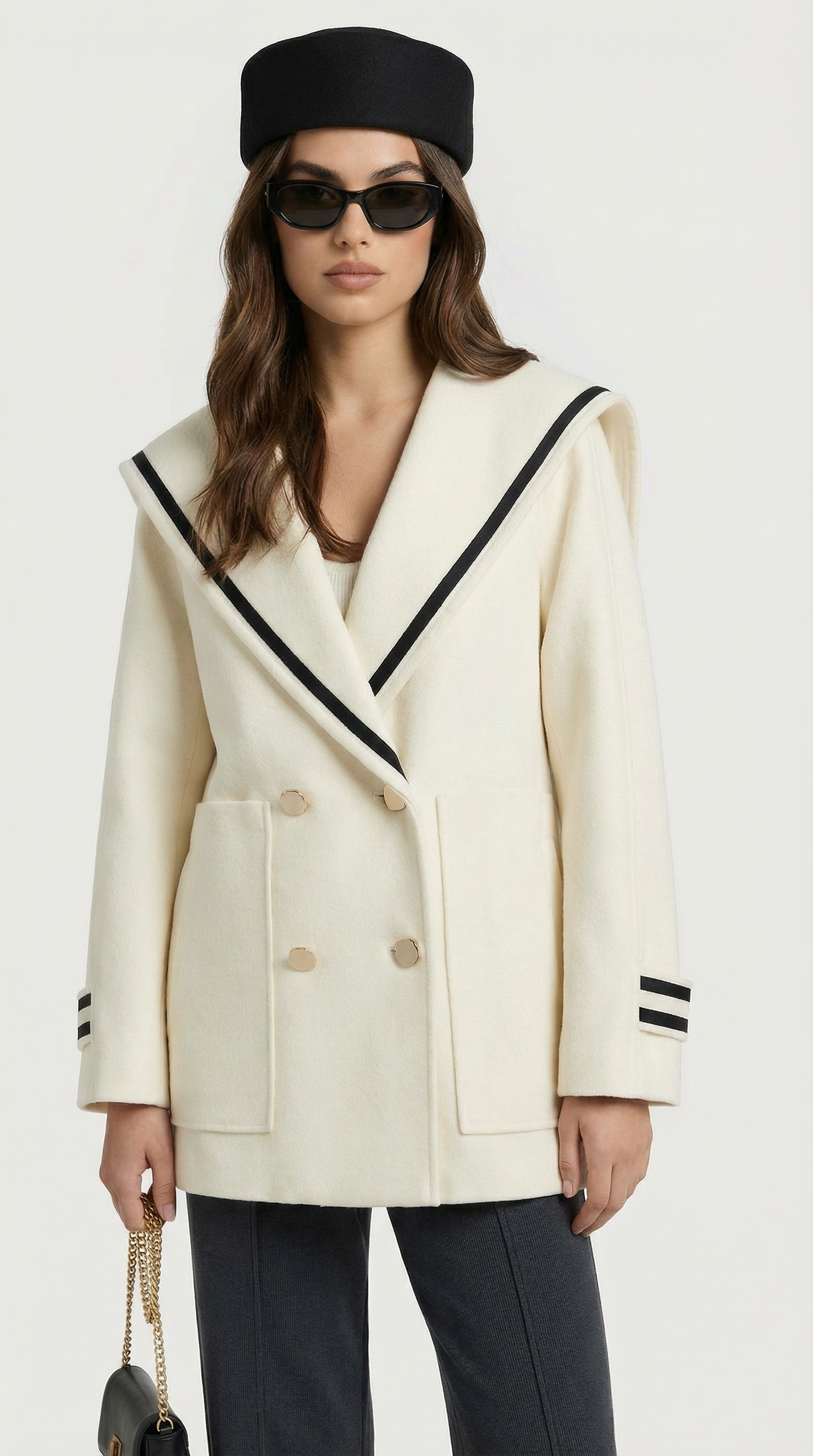 Loose-Fit Sailor Coat with Oversized Pocket