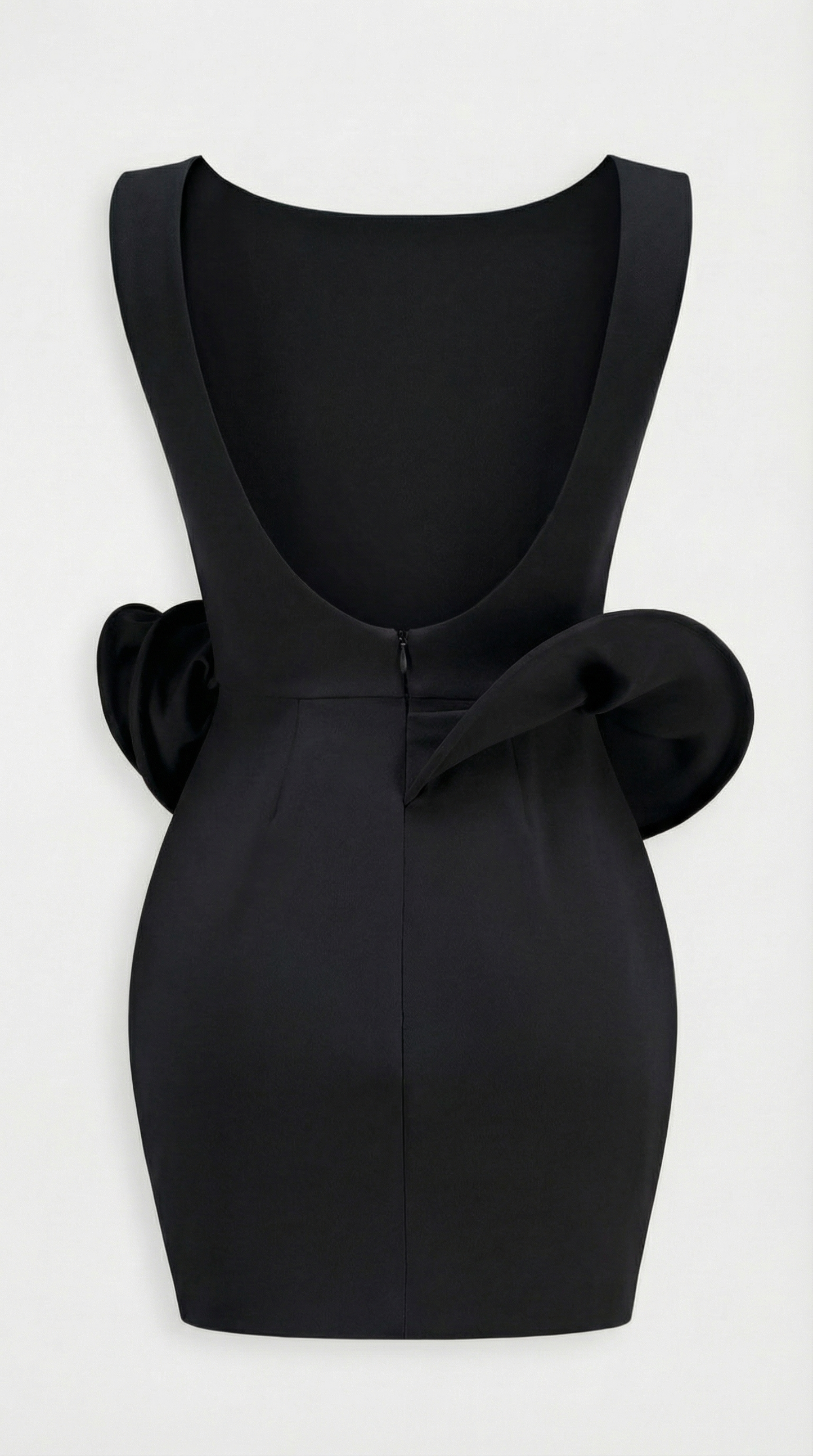 Elegant Black Backless Dress with Stunning Rose Detail