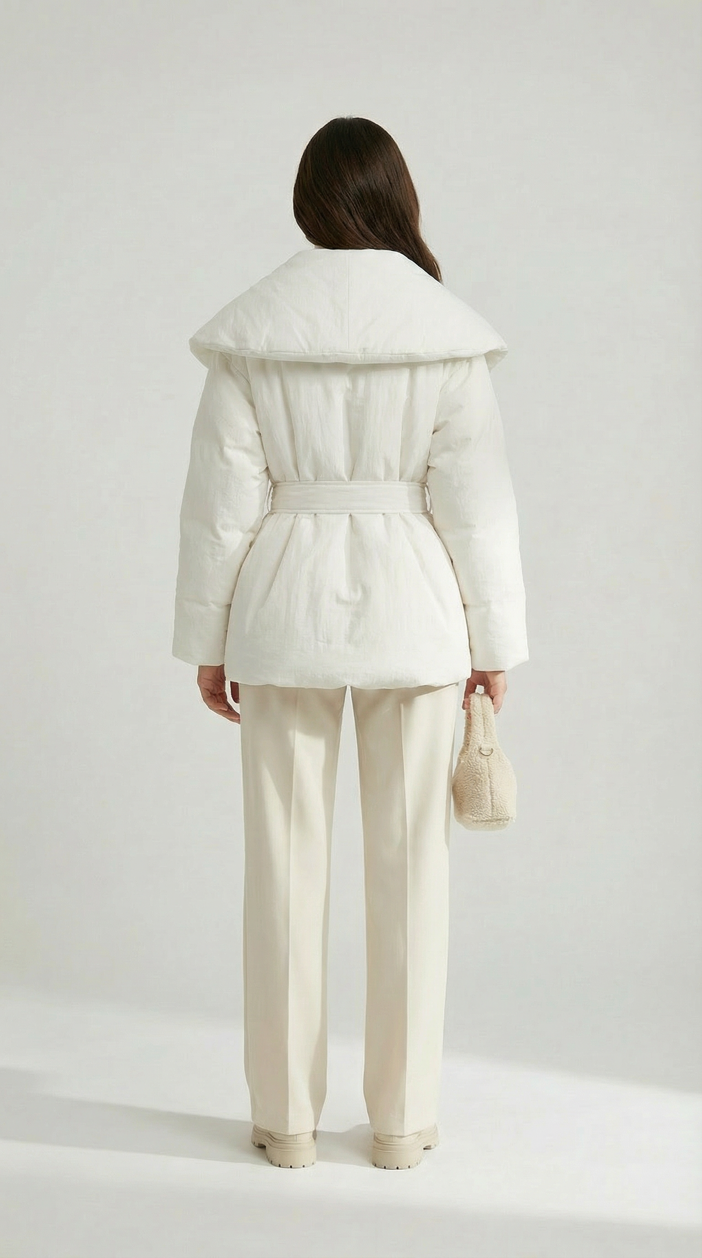 Chic Oversized Collar Bow Lace-Up Slim Waist Jacket