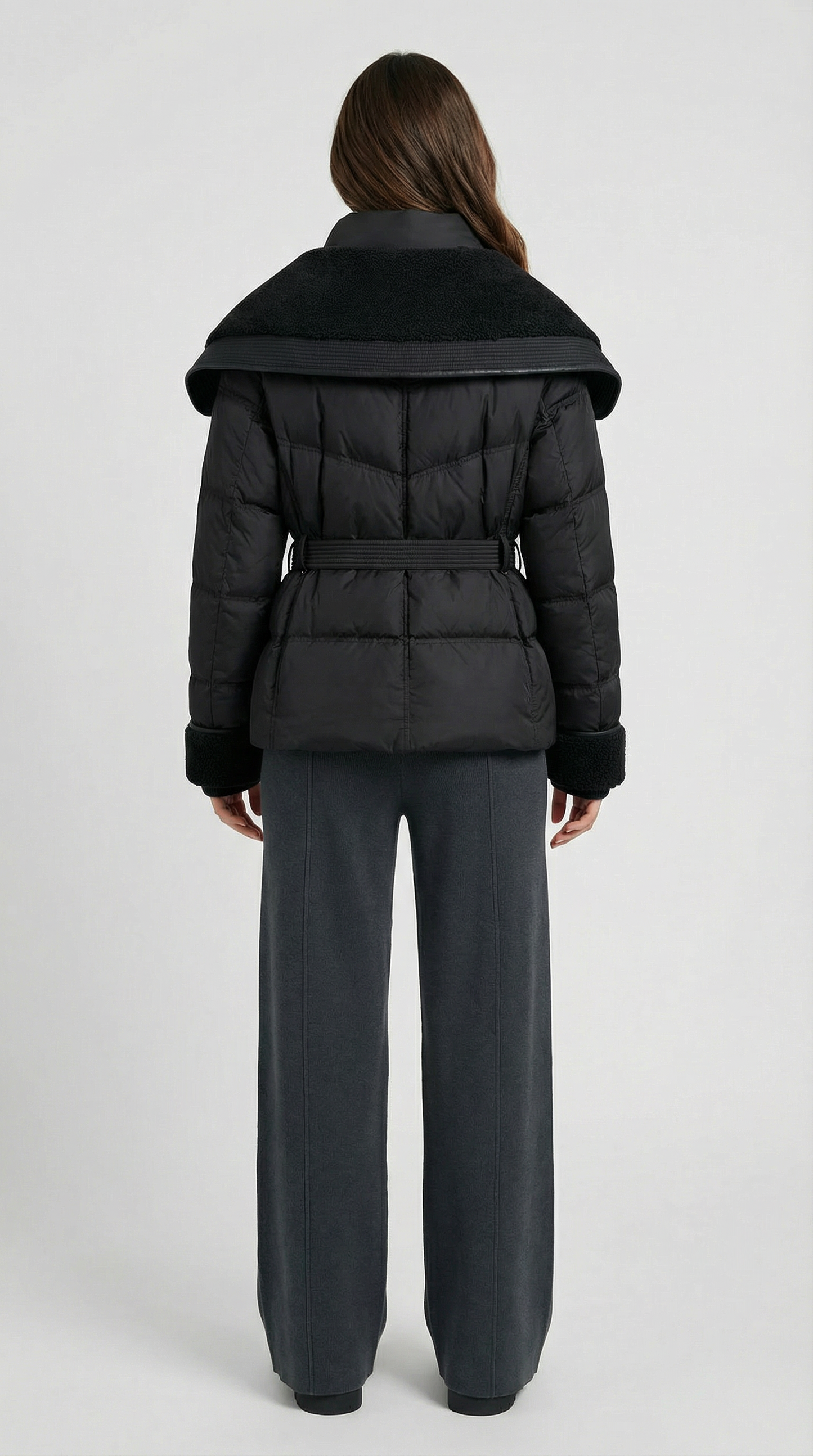 Chic Black Down Jacket with Oversized Collar