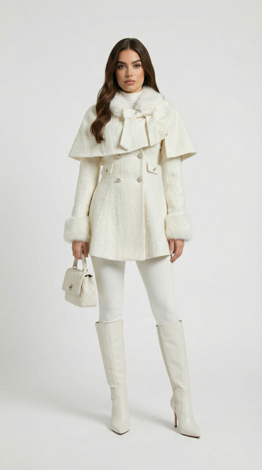 Chic Umber Two-Piece Coat with Elegant Bow Collar