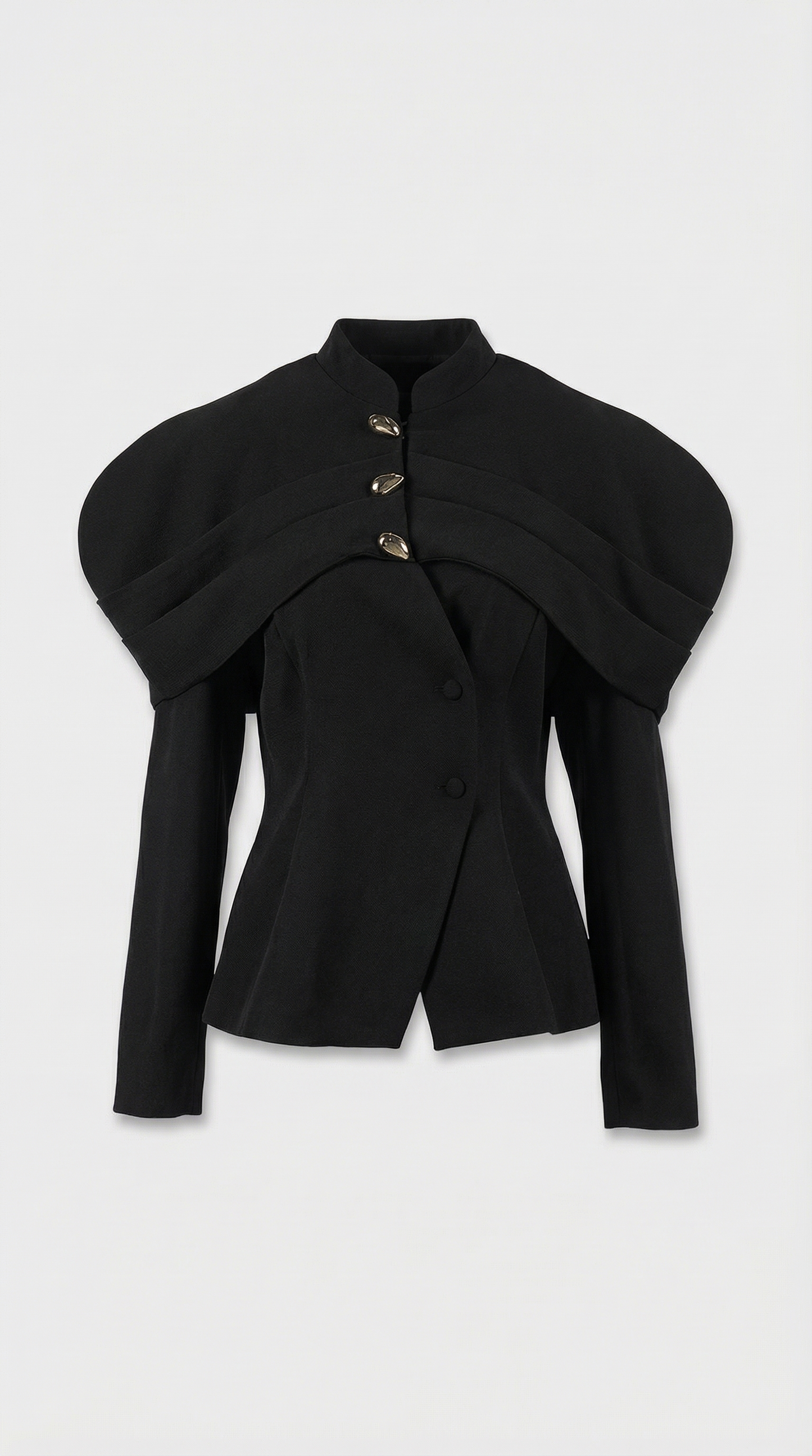 Elegant Gold Button Blazer Jacket in Obsidian