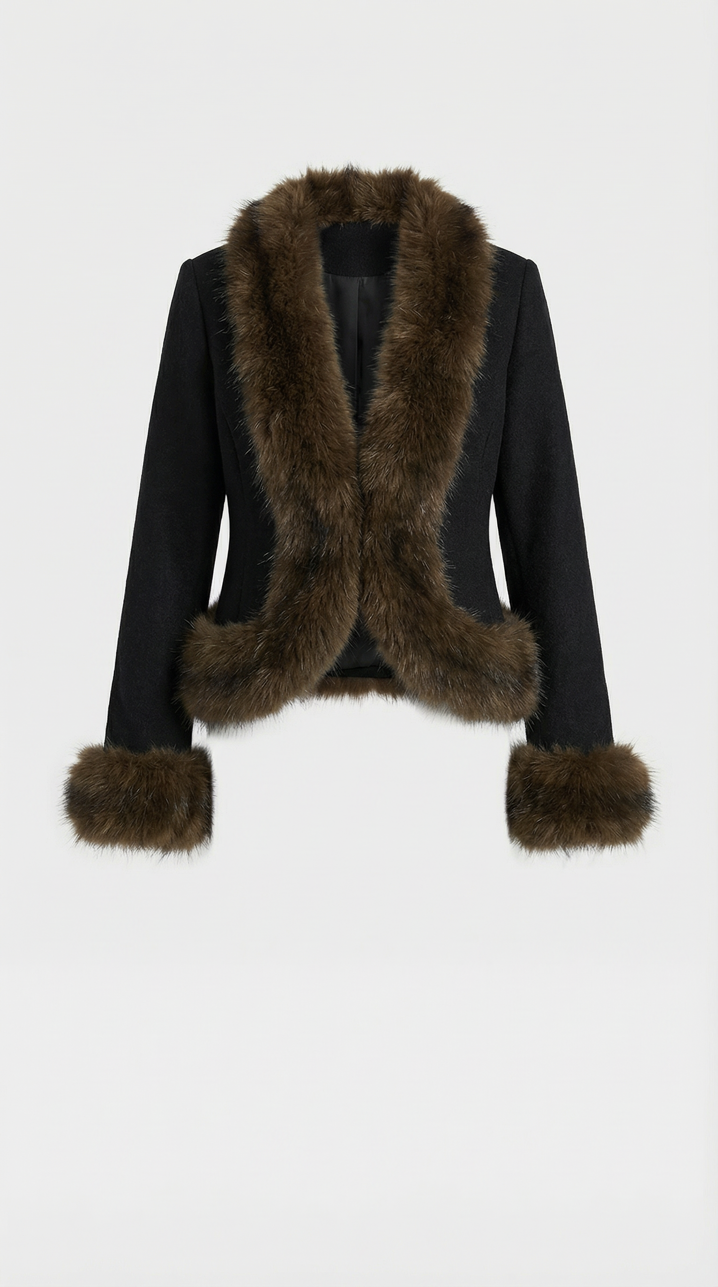 Vegan Fur Collar Short Coat in Chic Style