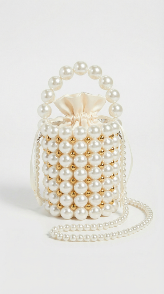 Handmade Pearl-Embellished Shoulder Tote Bag