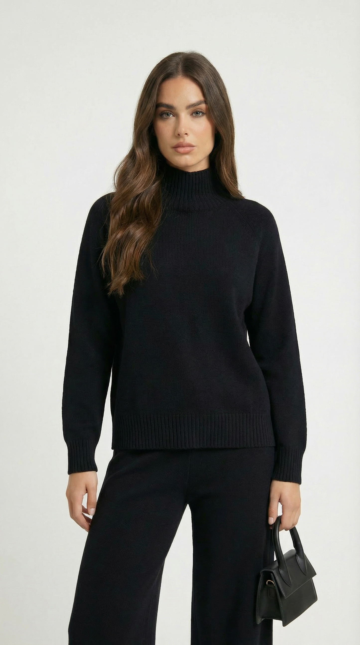 Wool Black Sweater and Wide Pants Set
