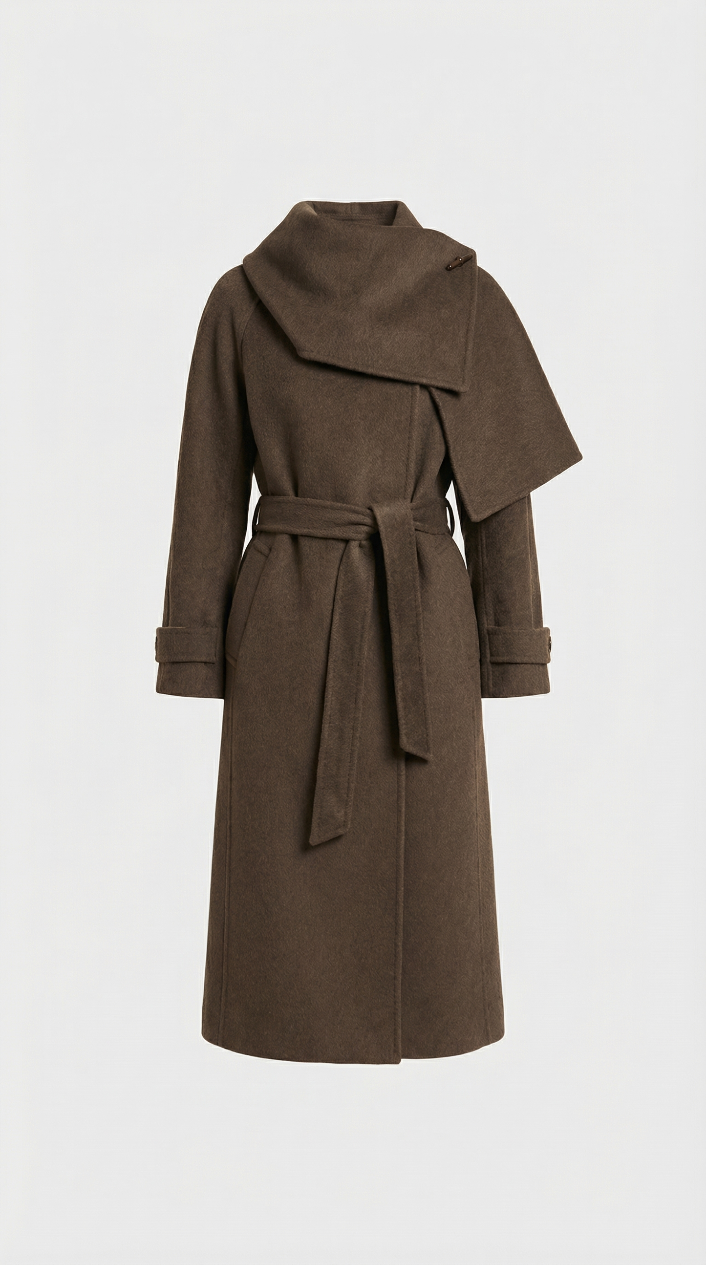 Natural Double-Sided Wool Jacket with Soft Brown Scarf