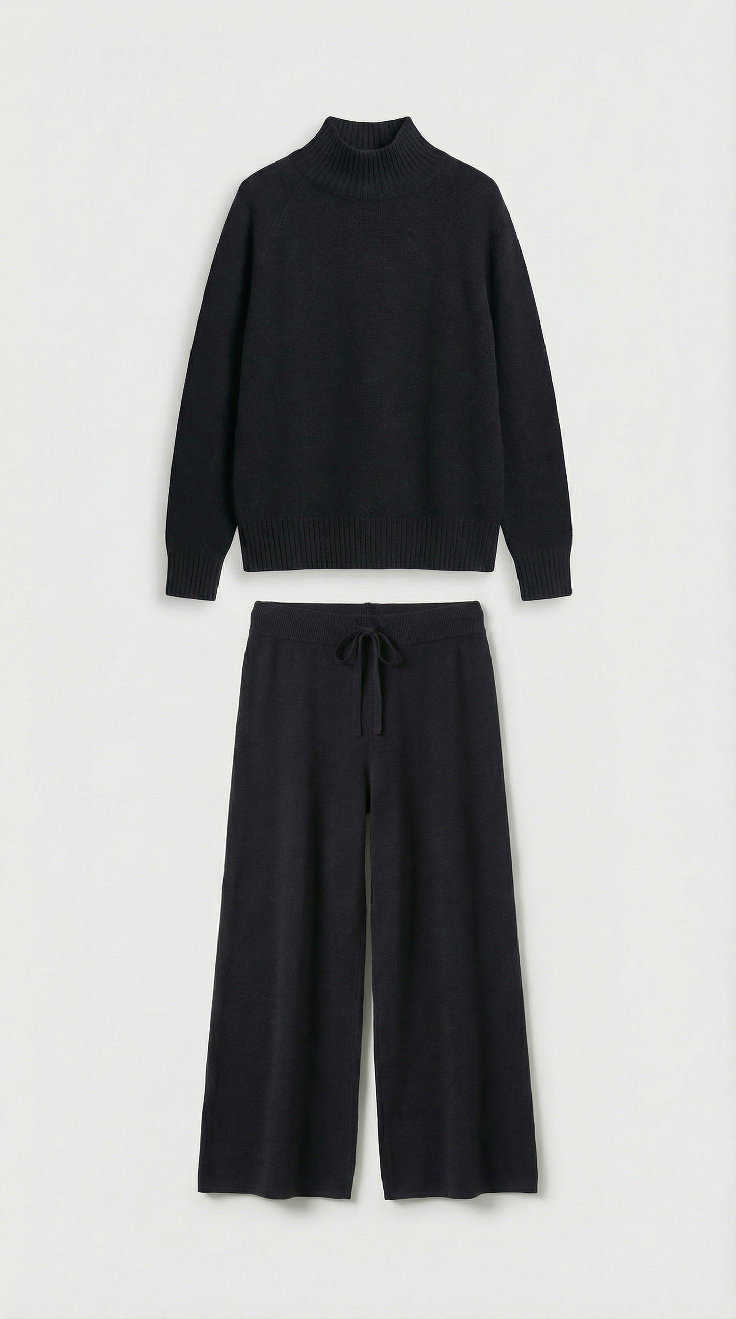 Wool Black Sweater and Wide Pants Set